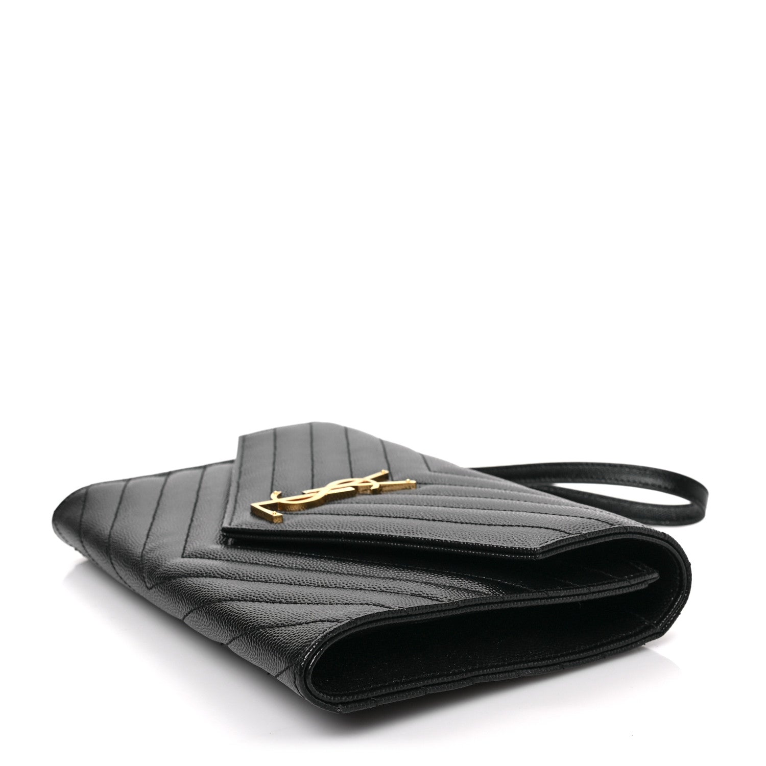 Saint Laurent Grain De Poudre Matelasse Chevron Monogram Envelope Clutch Black 6 of 7
