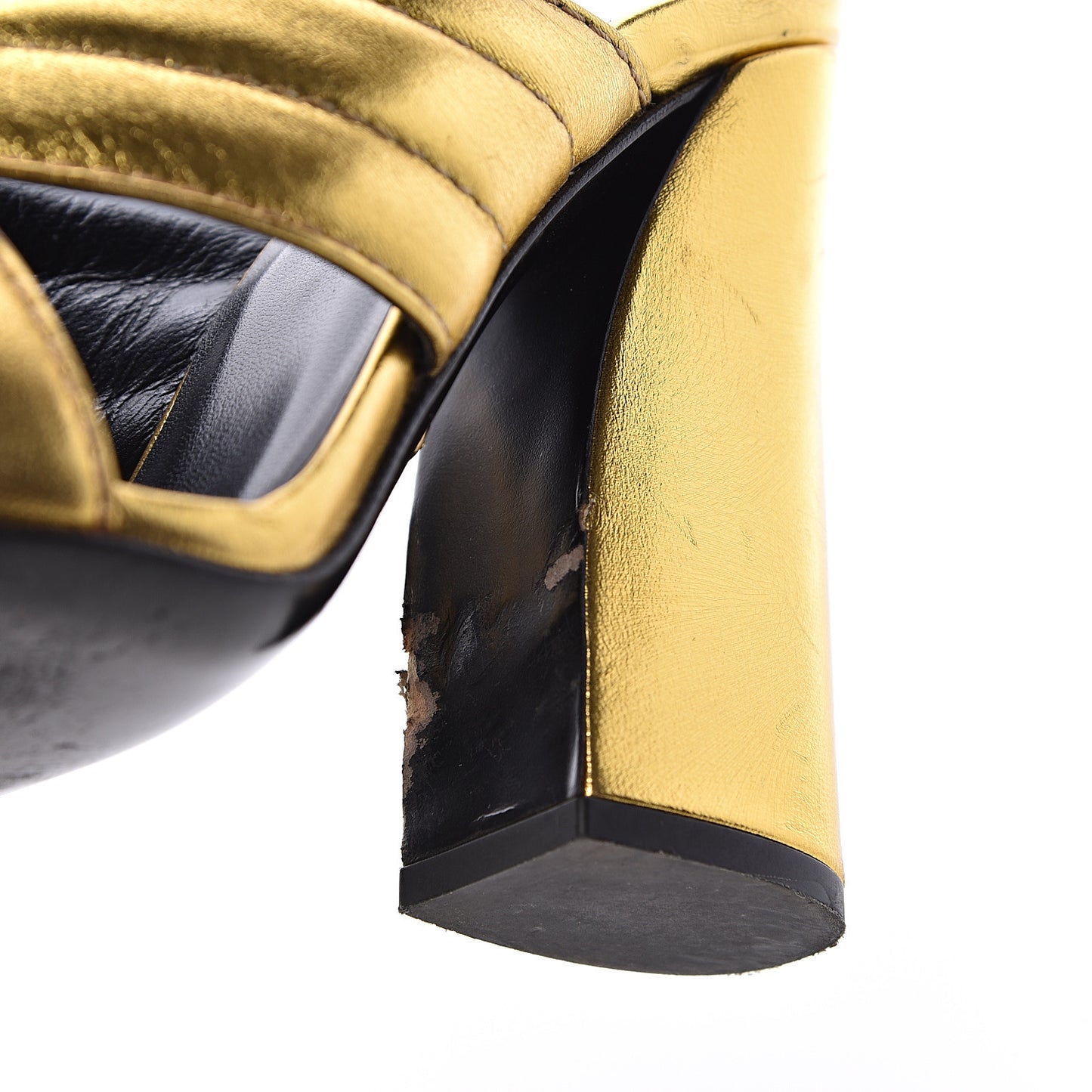 Metallic Nappa Webby Crossover High Heel Slide Sandals 37.5 Oro Vecchio