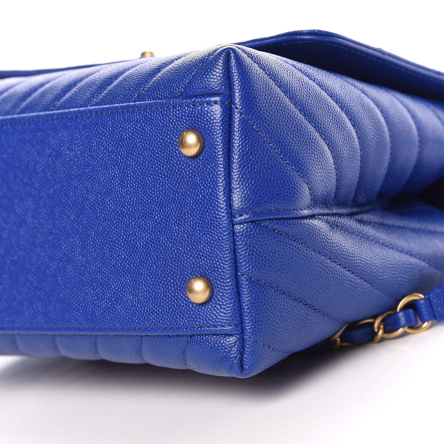 Caviar Chevron Quilted Small Coco Handle Flap Blue