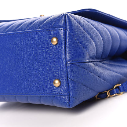 Chanel Caviar Chevron Quilted Small Coco Handle Flap Blue 9 of 11