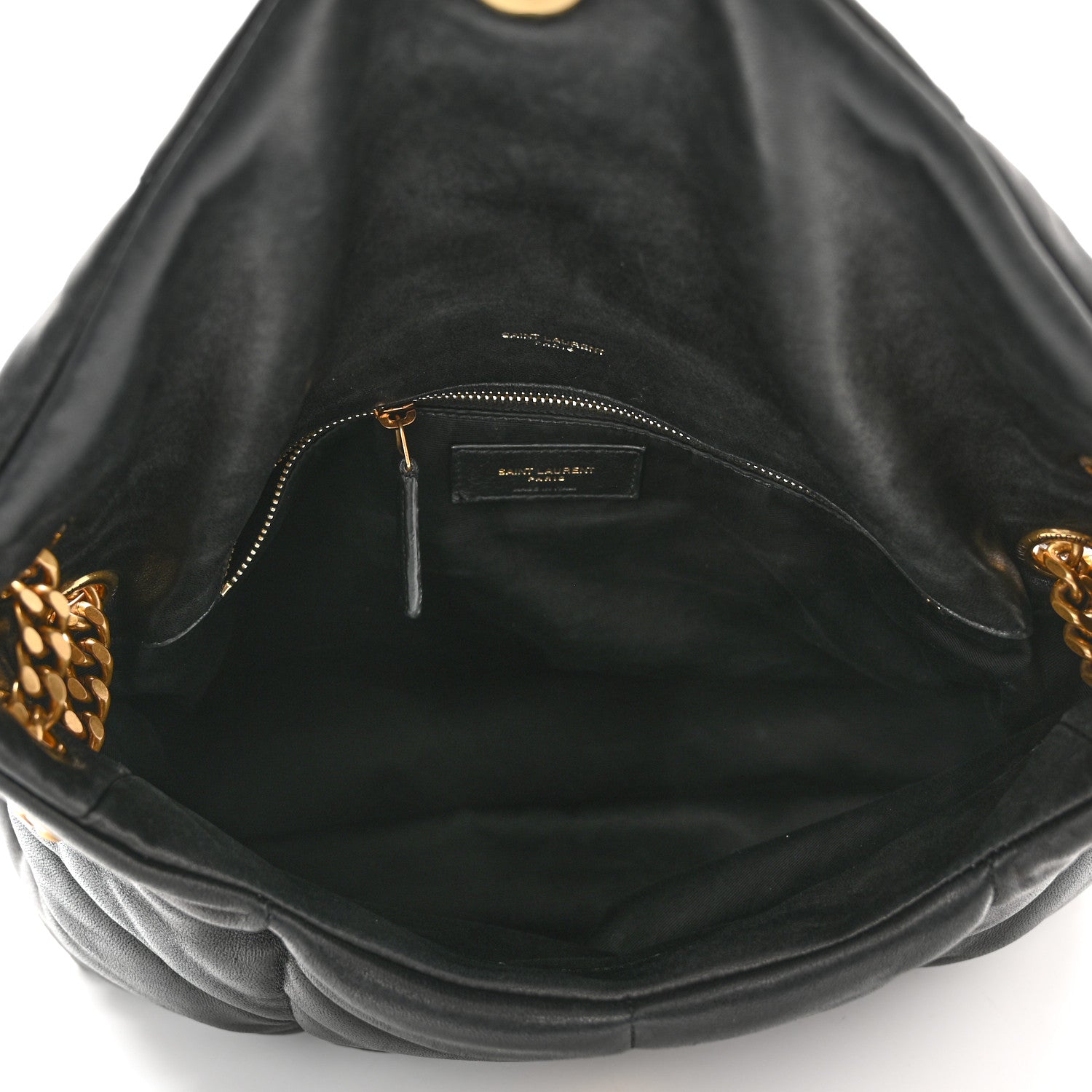 Saint Laurent Lambskin Quilted Medium Loulou Puffer Monogram Chain Satchel Black 5 of 16