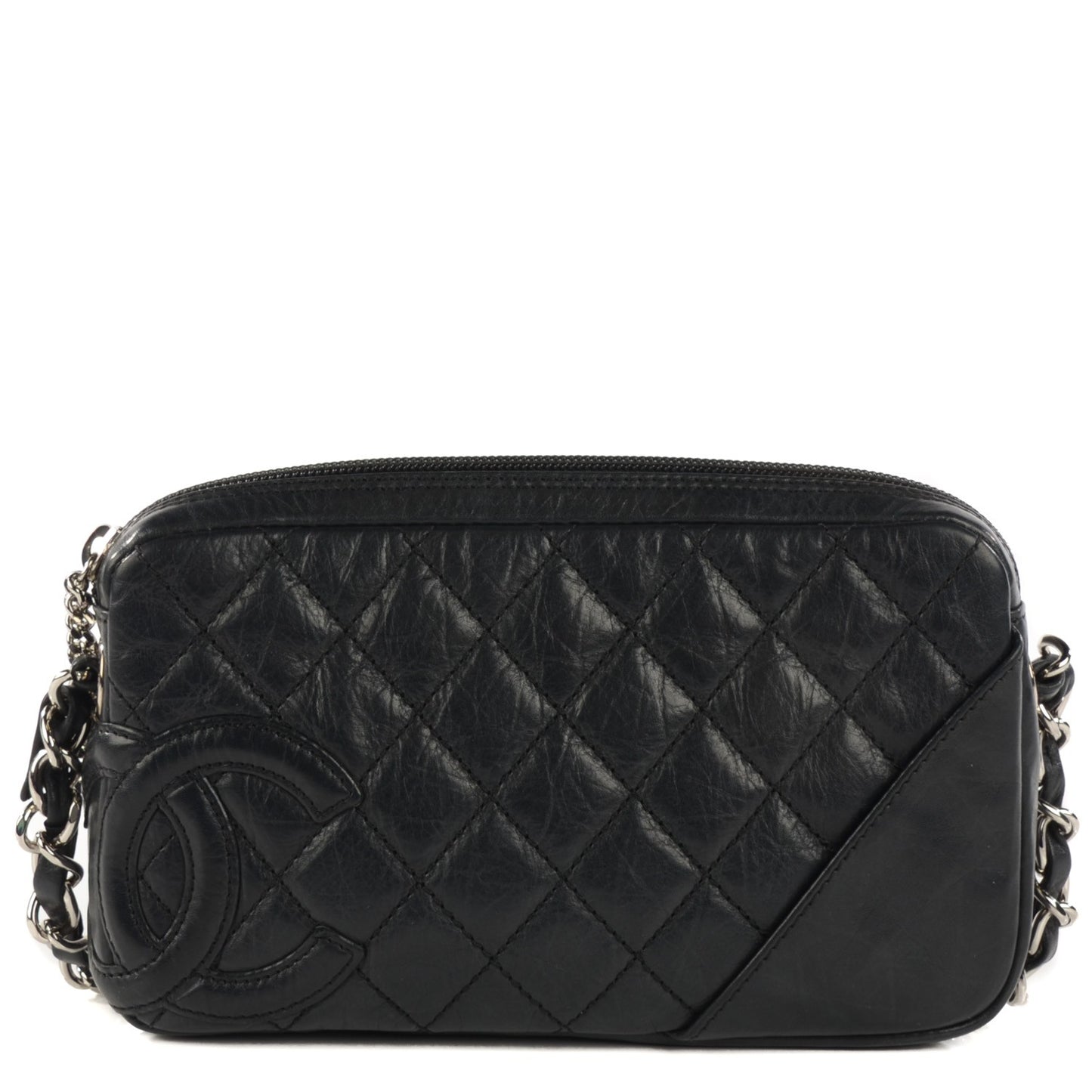 Aged Calfskin Quilted Cotton Club Pochette Black
