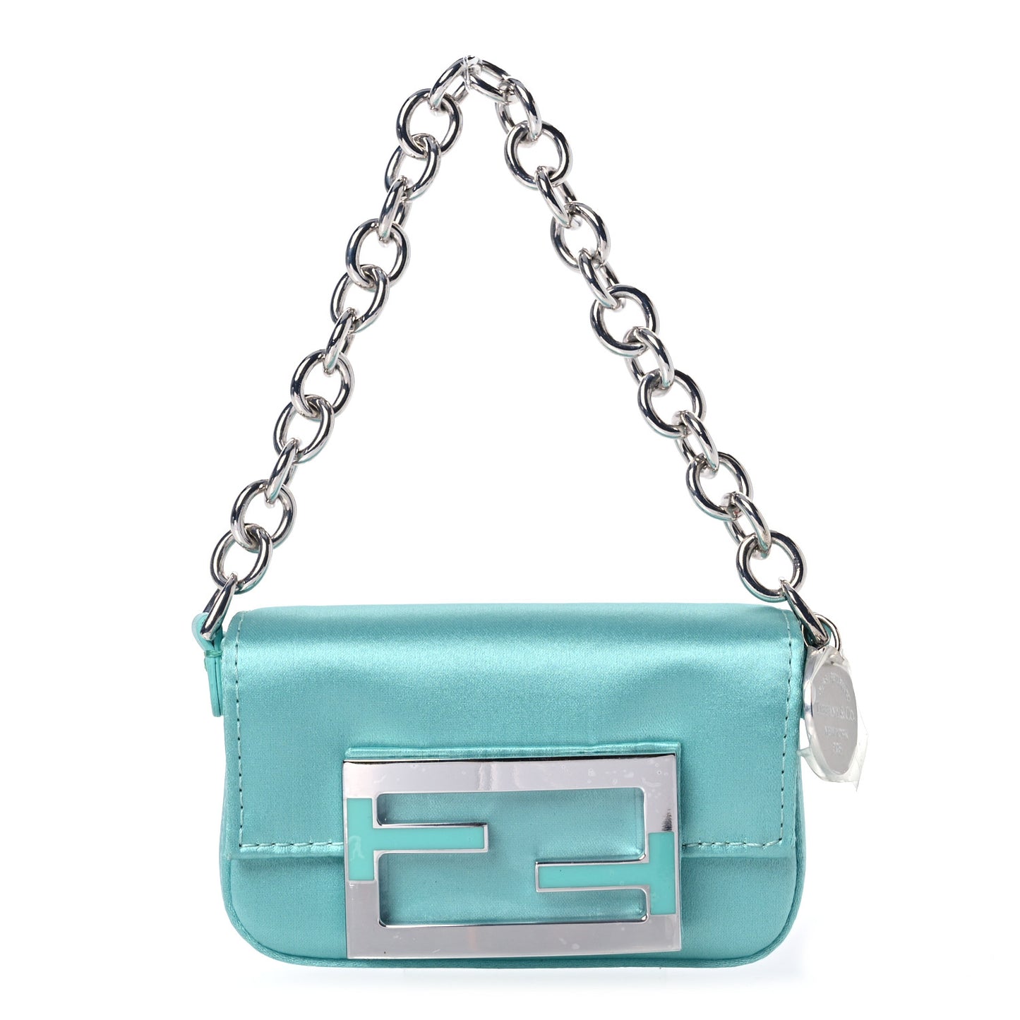 X TIFFANY Satin Silk Sterling Silver Nano Maxi Buckle Baguette Tiffany Blue