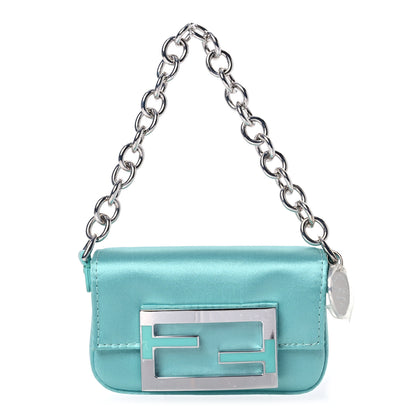 Fendi X TIFFANY Satin Silk Sterling Silver Nano Maxi Buckle Baguette Tiffany Blue 1 of 17