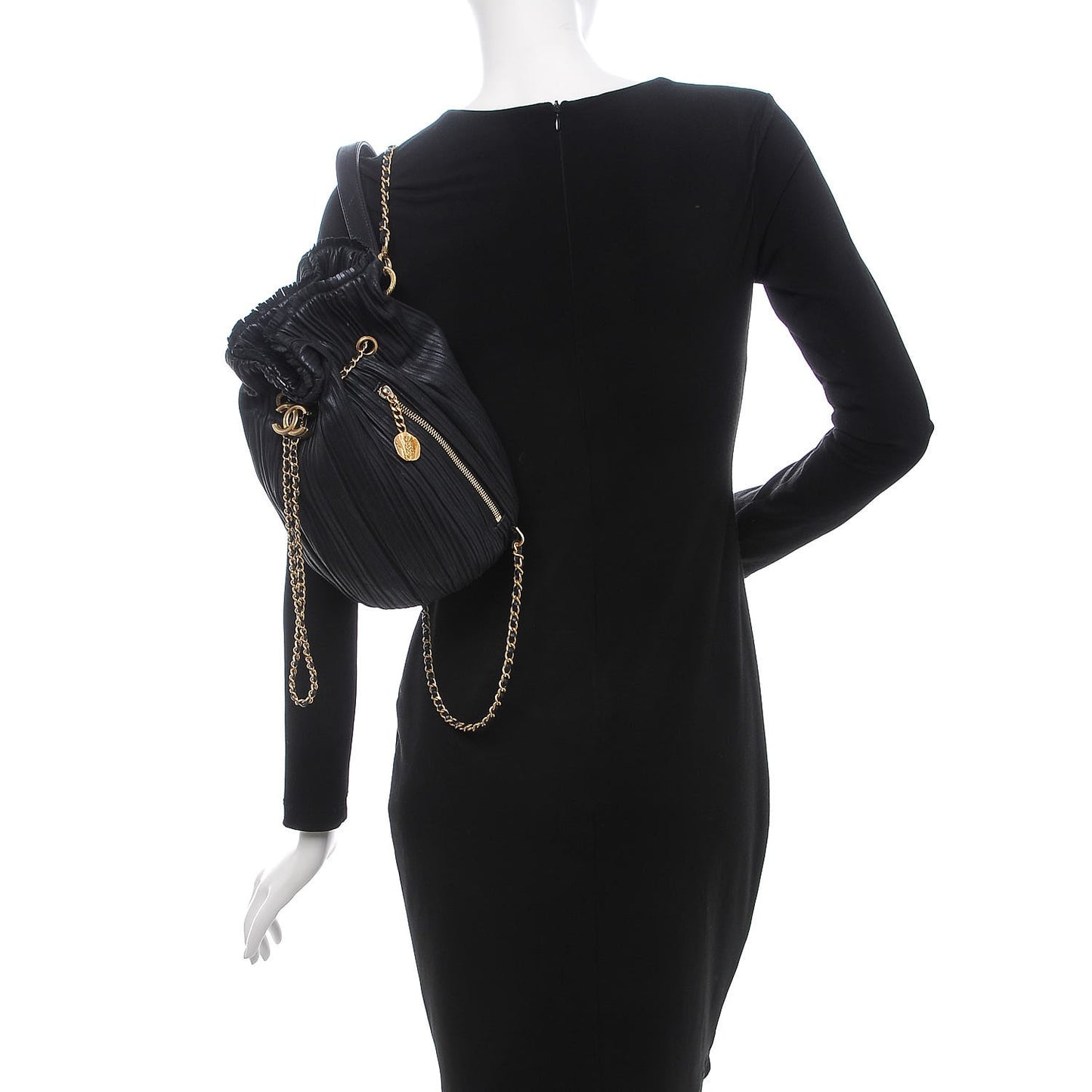 Iridescent Crumpled Calfskin Small Coco Pleats Backpack Navy