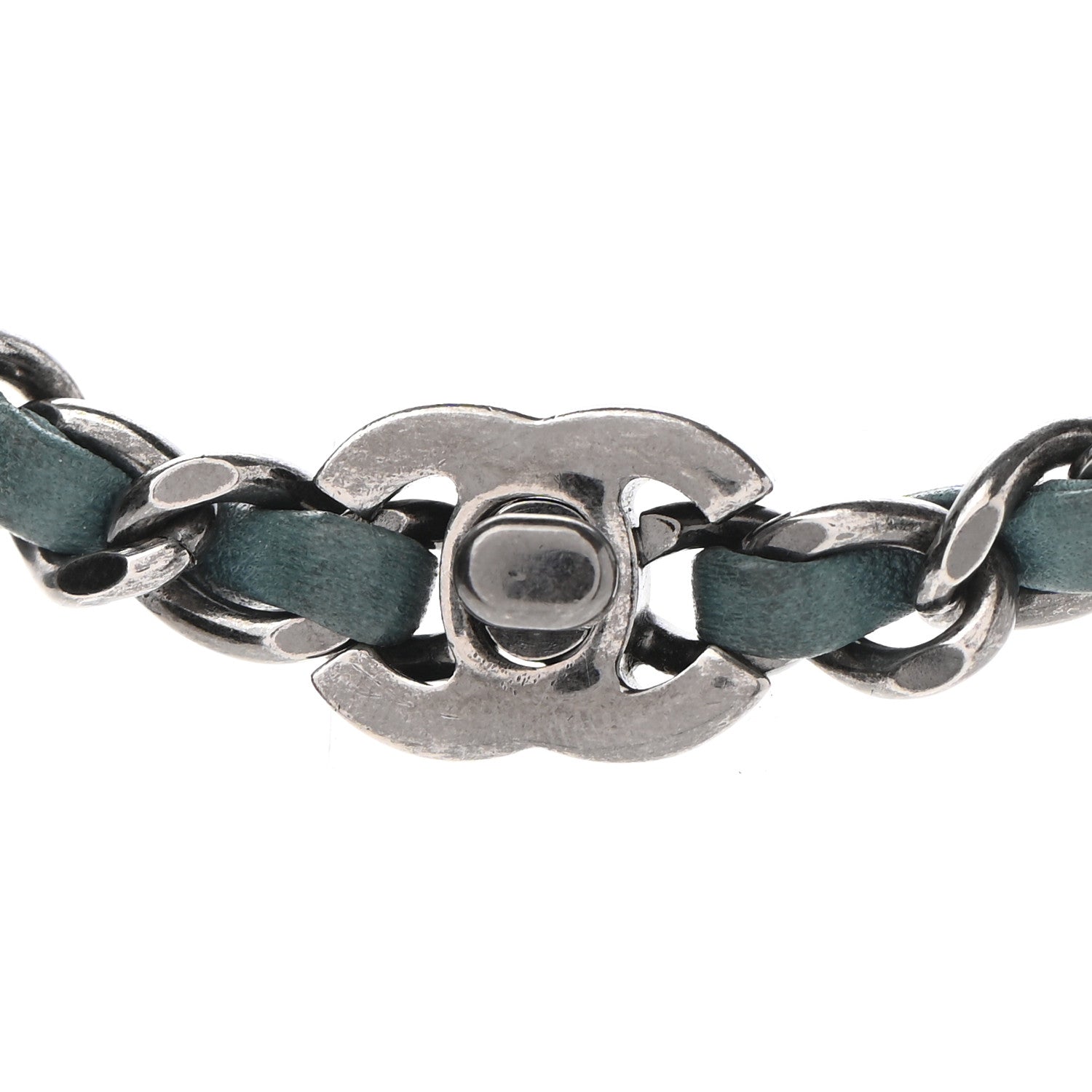 Chanel Metal Lambskin CC Chain Turn Lock Choker Necklace Turquoise 4 of 6