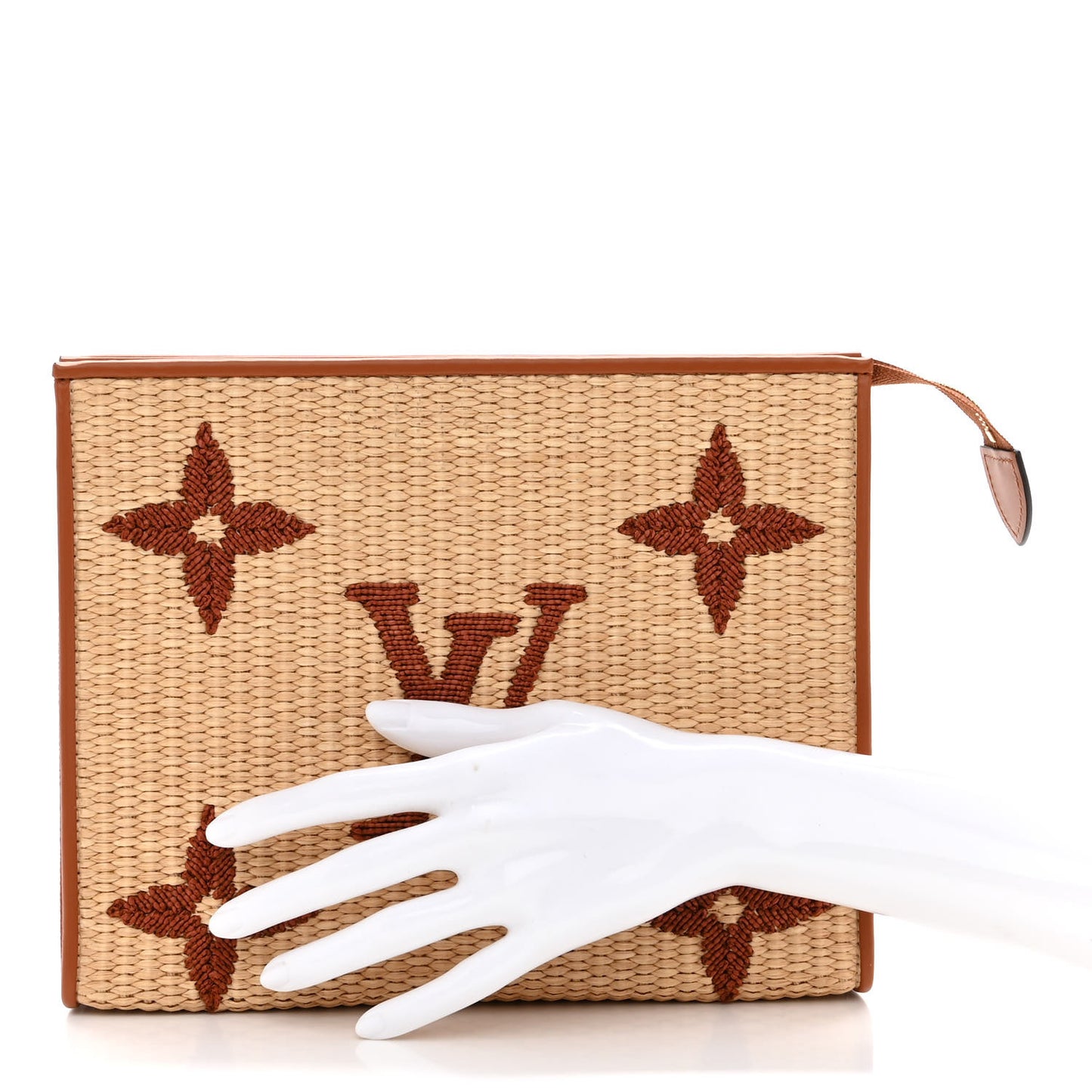 Raffia Monogram Giant Toiletry Pouch 26 Tan