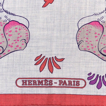 Hermes Cashmere Silk Les Leopards Shawl 140 Gris Chine Rose Or 2 of 3