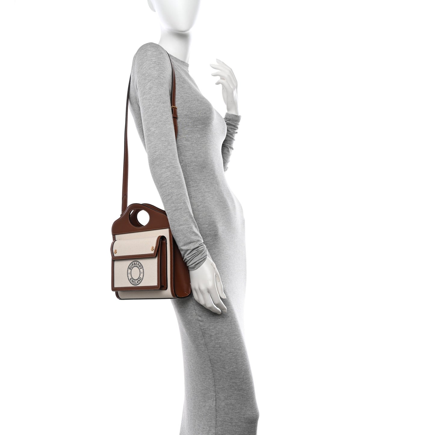 Canvas Smooth Calfskin Two Tone Mini Pocket Bag Natural Tan