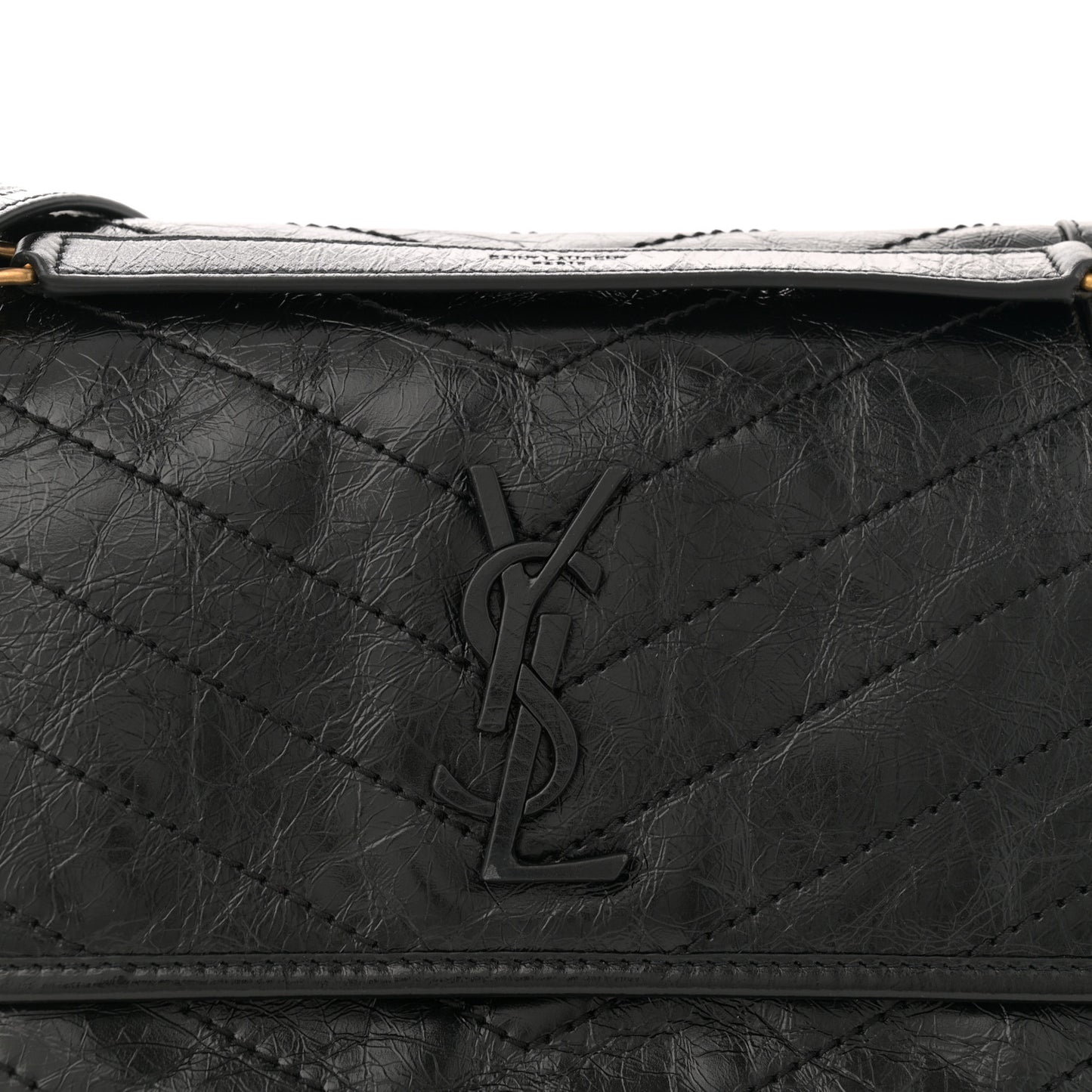 Crinkled Calfskin Matelasse Monogram Medium Niki Chain Satchel Black