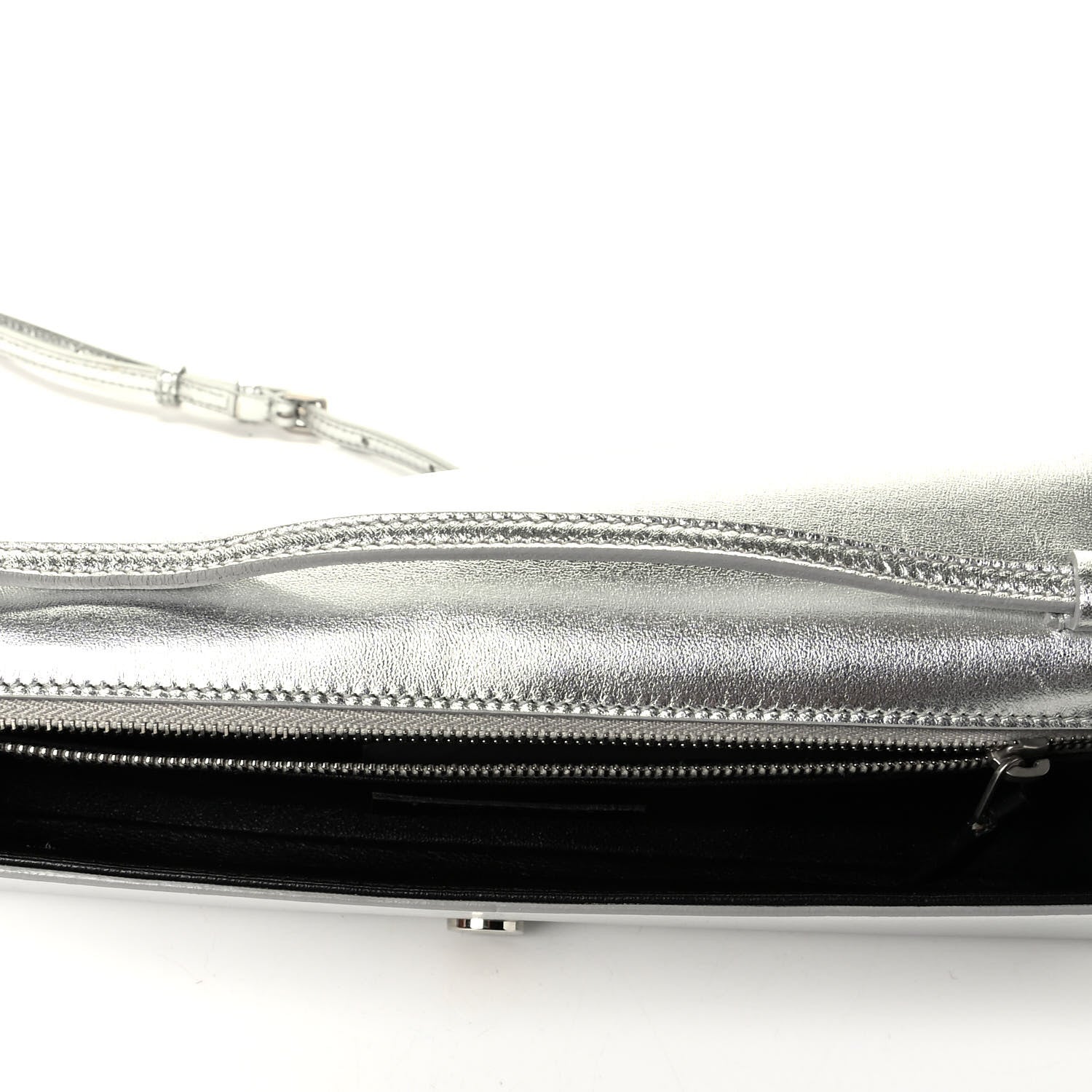 Saint Laurent Metallic Nappa Silk Fetiche Clutch Argento 4 of 7