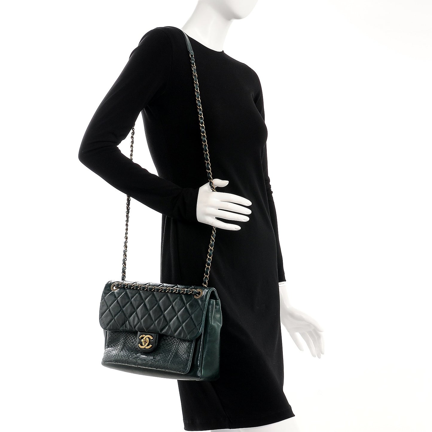 Calfskin Python Large Urban Mix Flap Dark Green