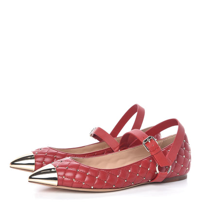 Valentino Garavani Lambskin Rockstud Spike Captoe Ballerina Flats 39 Rosso Gold 3 of 8