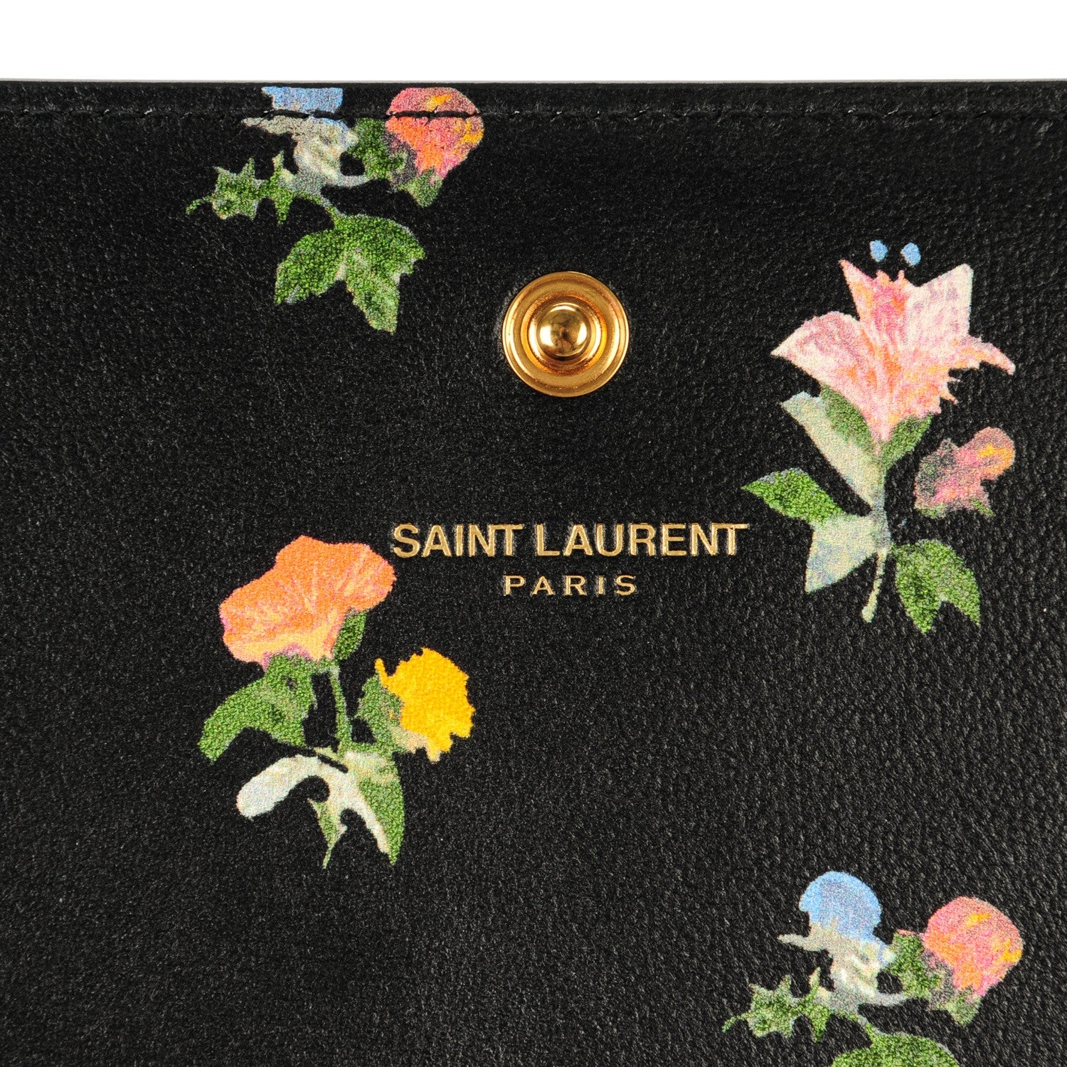 Saint Laurent Calfskin Prairie Flower Printed Monogram Wallet On Chain Black Multicolor 6 of 7