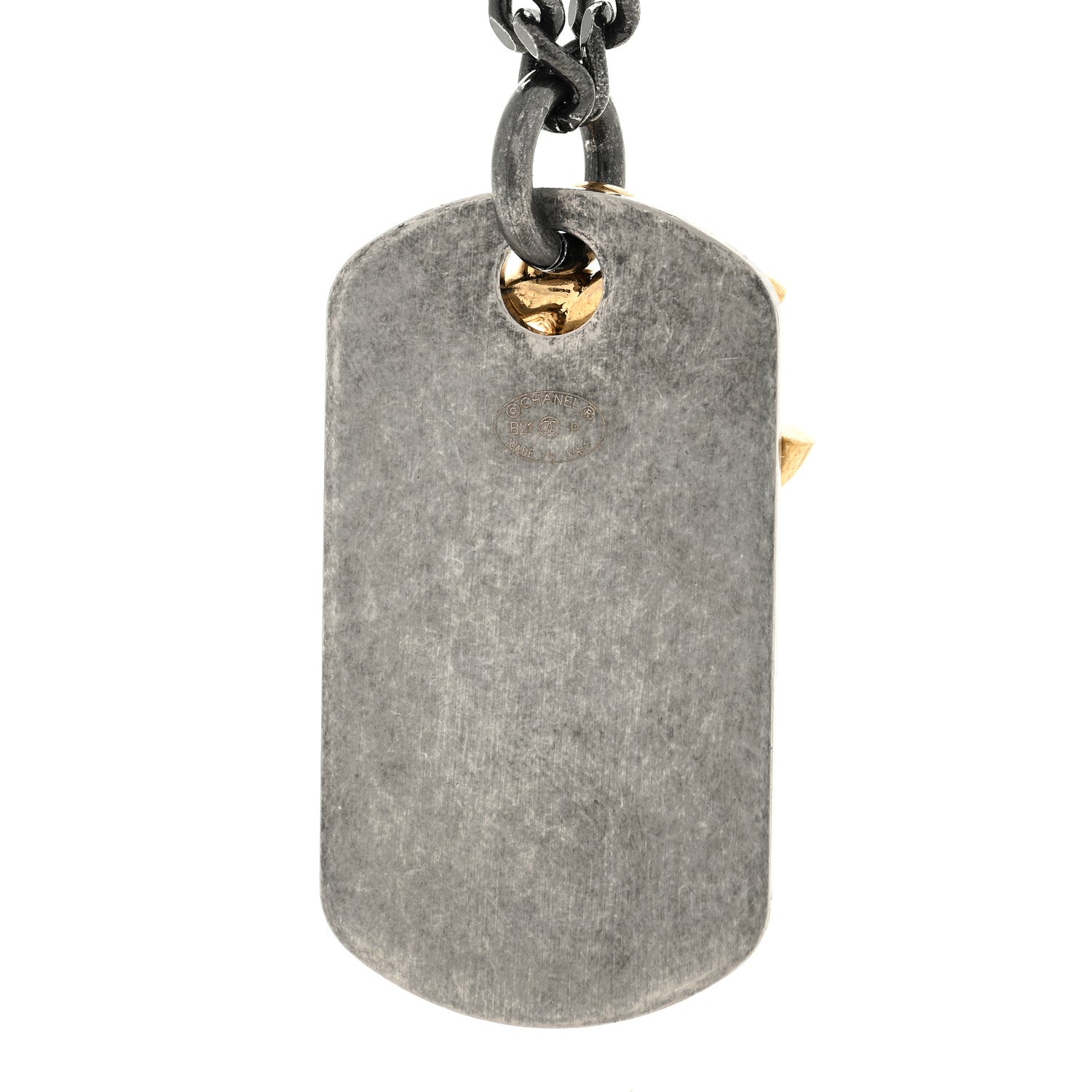 Chanel Ruthenium ID Dog Tag Charm Necklace Silver Gold 4 of 4