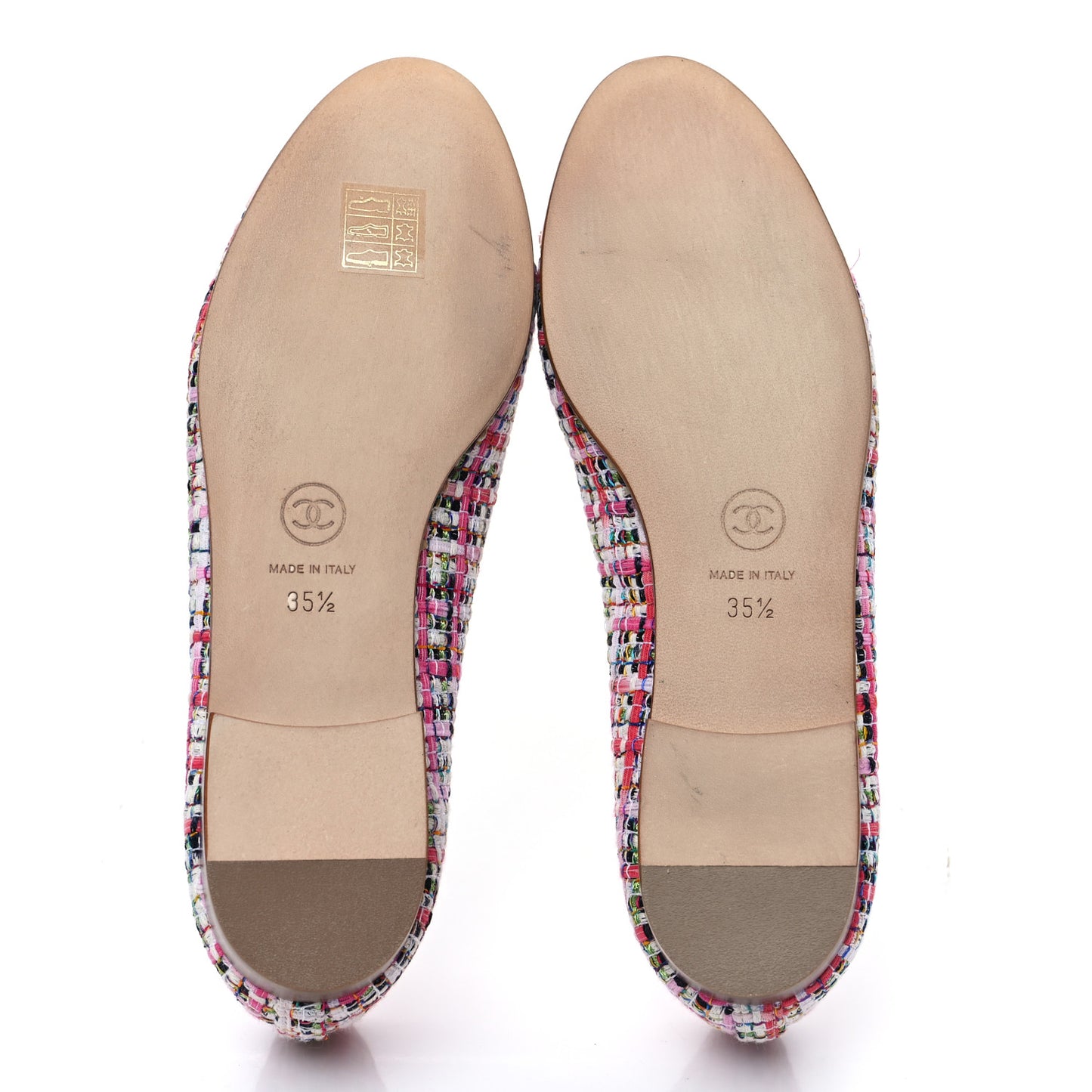 Tweed Patent Cap Toe Ballerina Flats 35.5 Pink