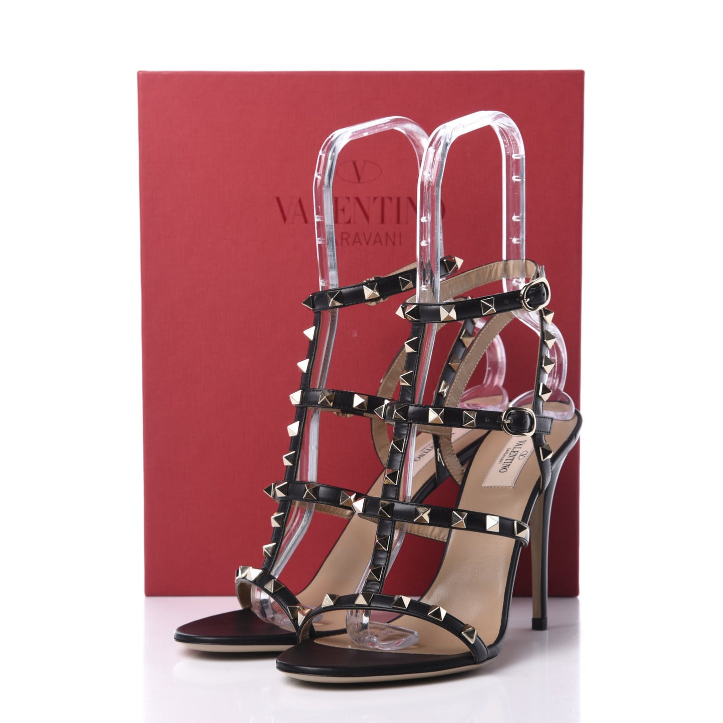 Calfskin Nappa Rockstud Gladiator 105mm Sandals 40 Black