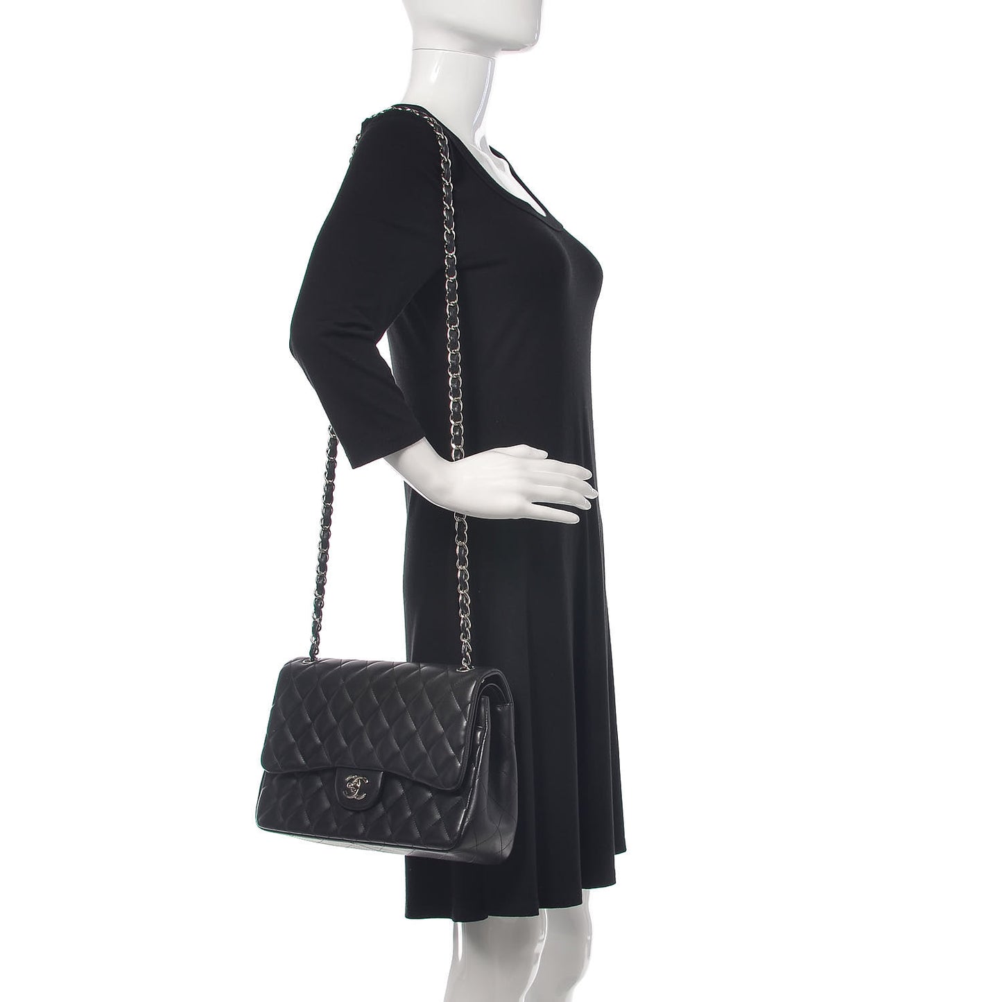 Lambskin Quilted Jumbo Double Flap Black