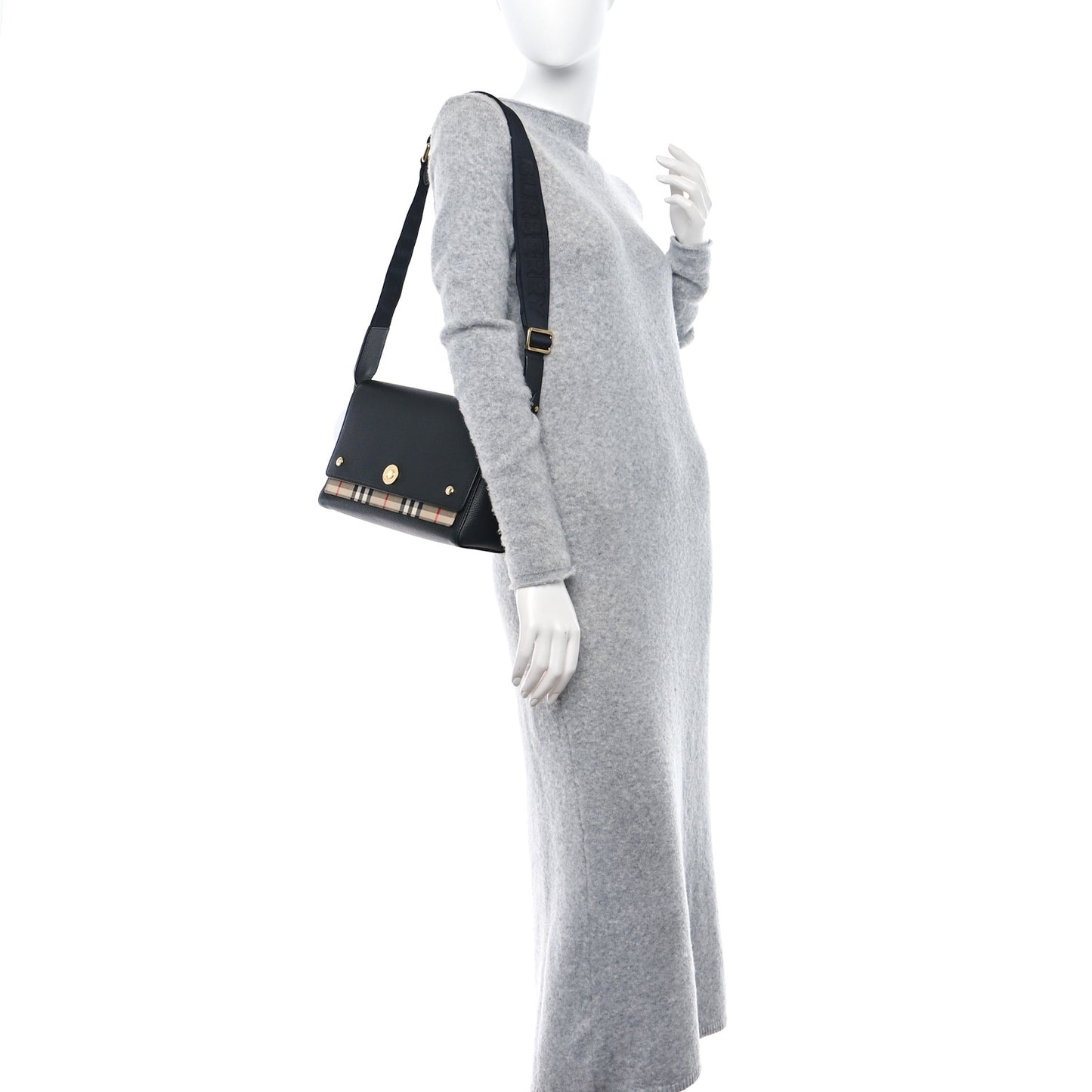 Grainy Calfskin Vintage Check Note Crossbody Bag Black