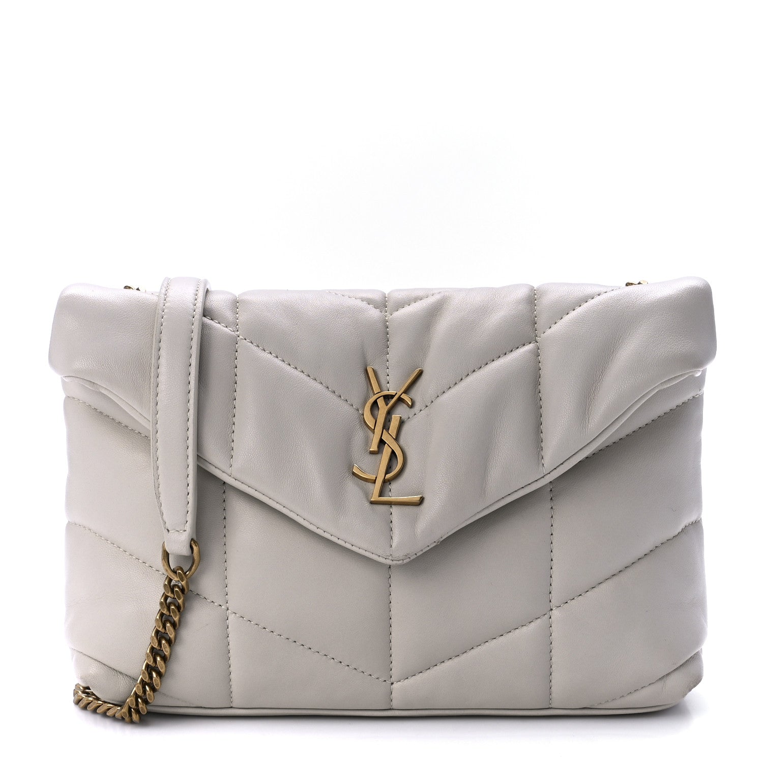 Saint Laurent Lambskin Quilted Toy Loulou Puffer Monogram Chain Satchel Crema Soft 1 of 12