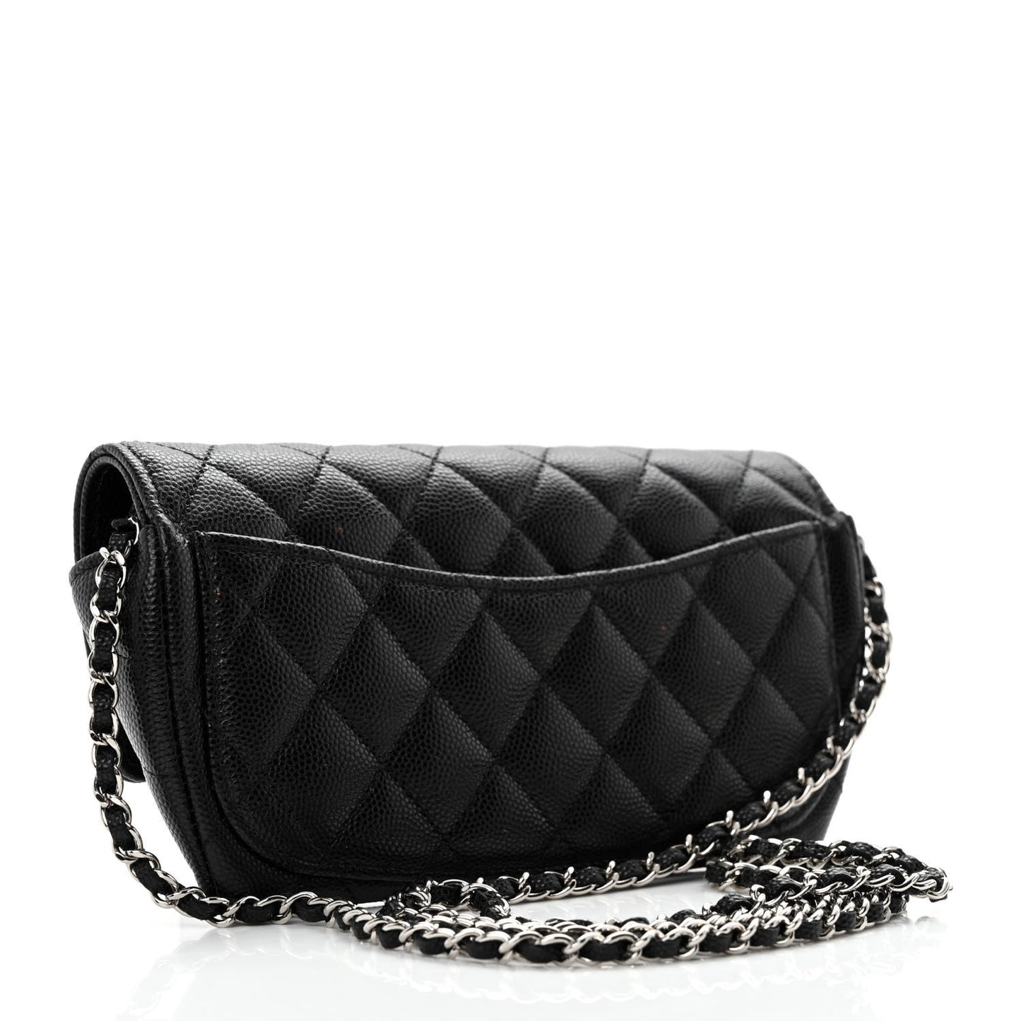 Caviar Quilted Glasses Case With Chain Black