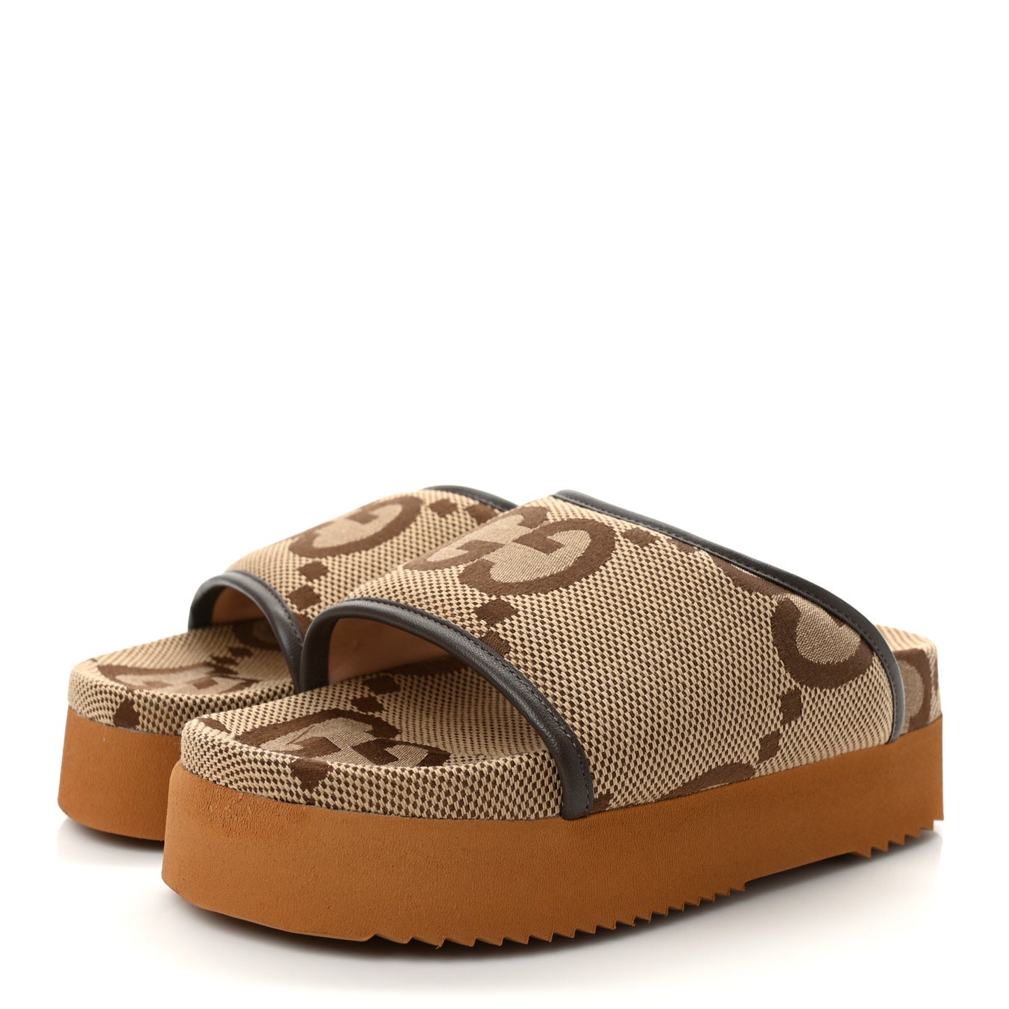 Monogram Jumbo GG Nappa Samoa Platform 40mm Slide Sandals 35 Camel Ebony New Acero