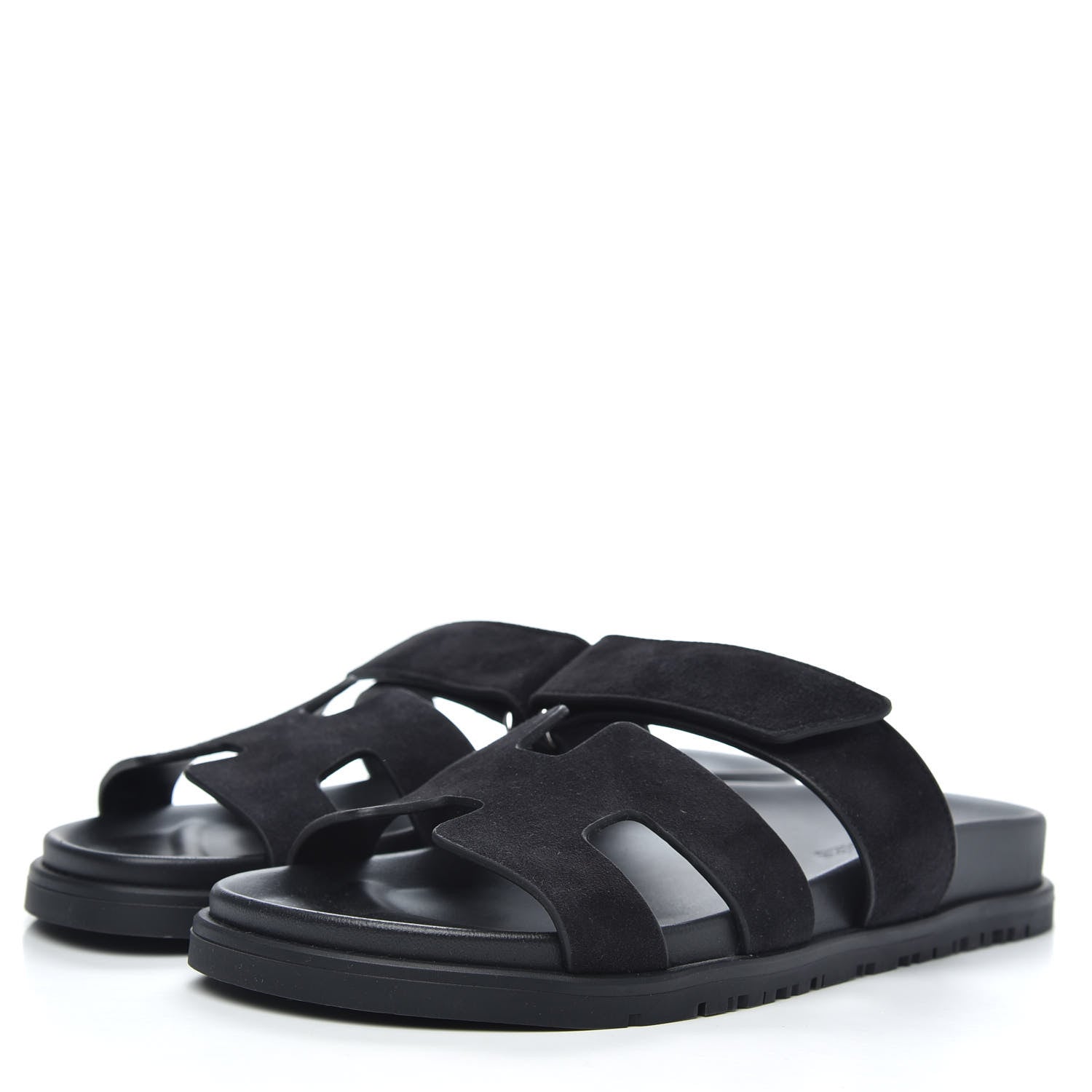 Hermes Suede Goatskin Womens Chypre Sandals 37 Black 3 of 9