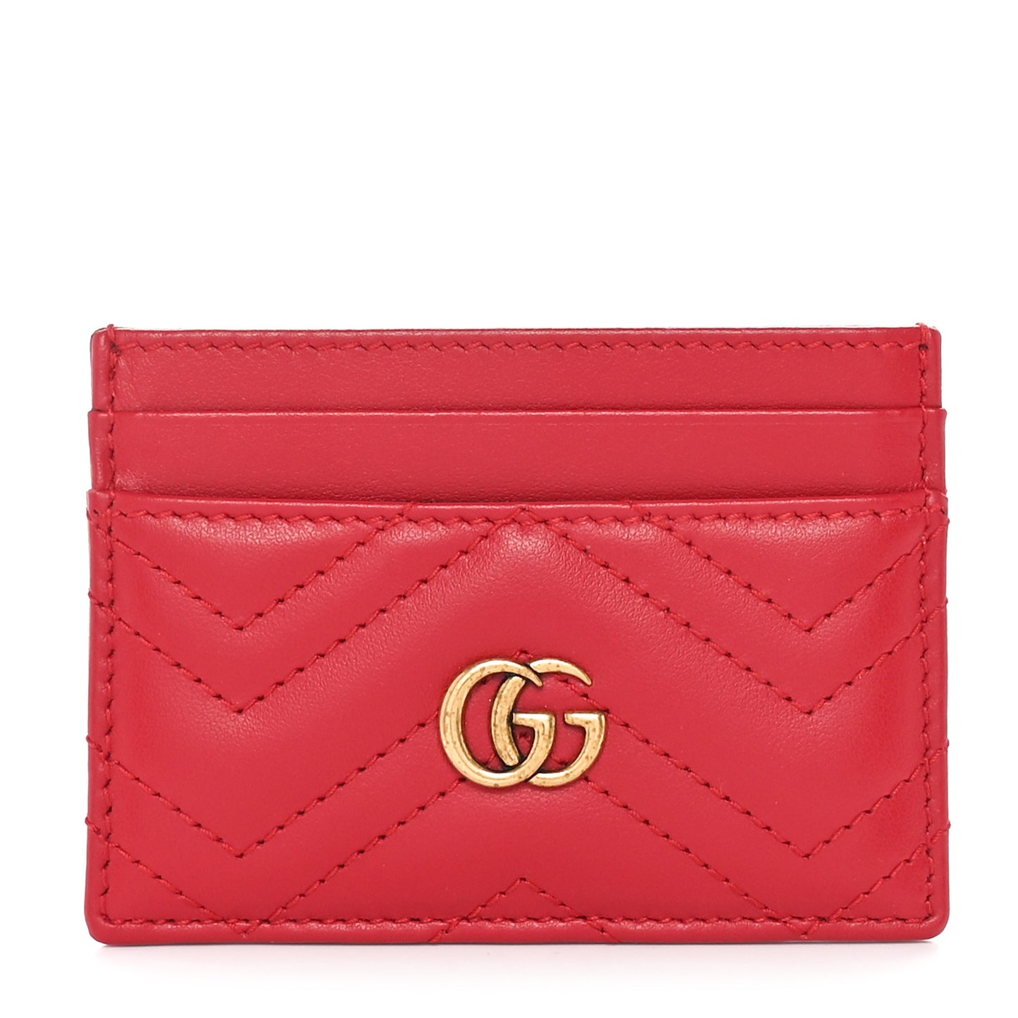 Calfskin Matelasse GG Marmont Card Holder Hibiscus Red