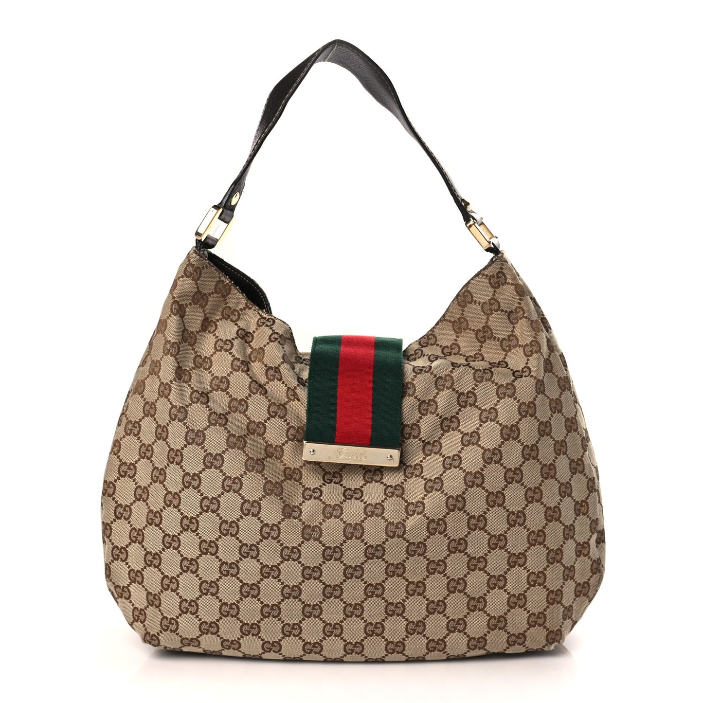Monogram Large New Ladies Web Hobo Dark Brown