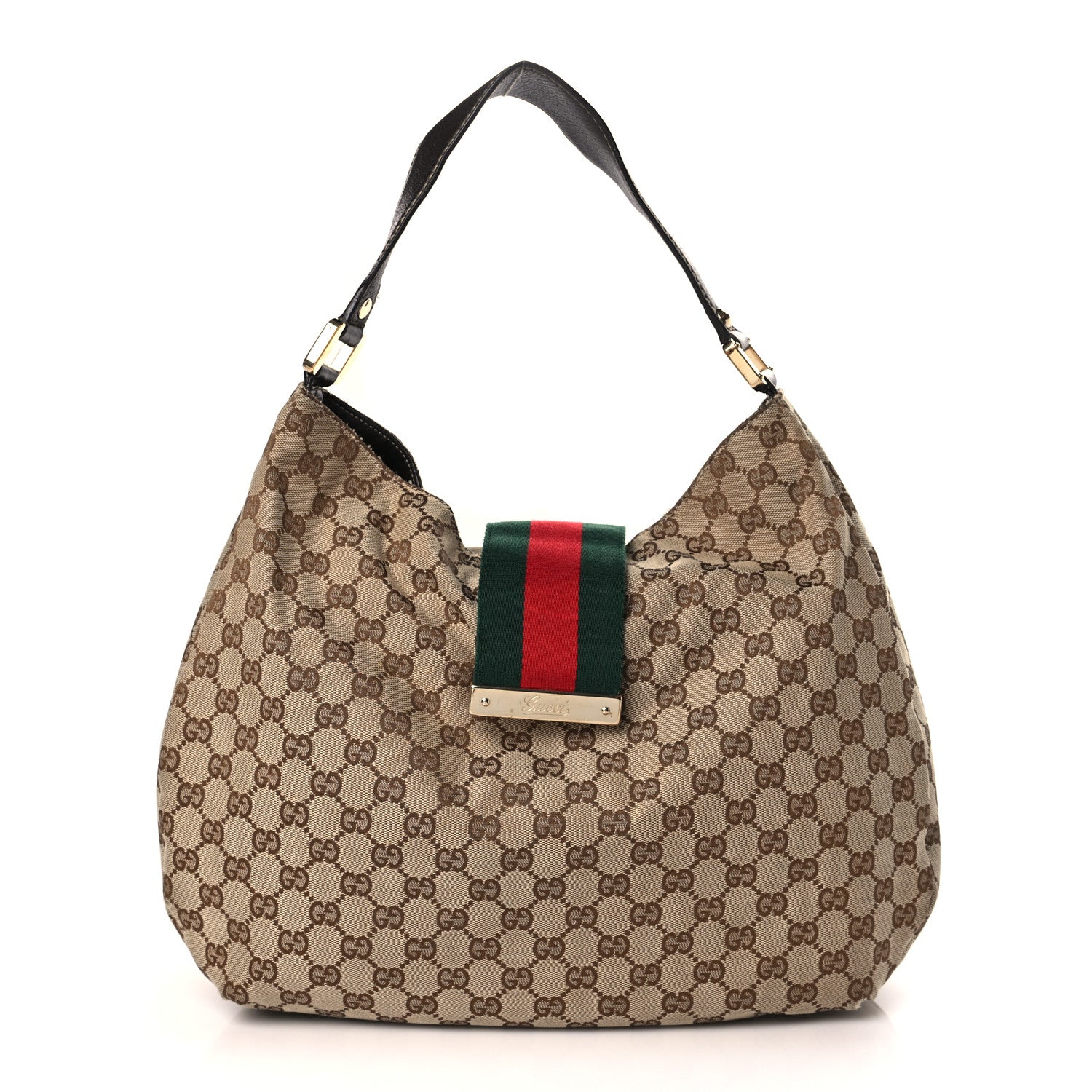 Gucci Monogram Large New Ladies Web Hobo Dark Brown 1 of 10