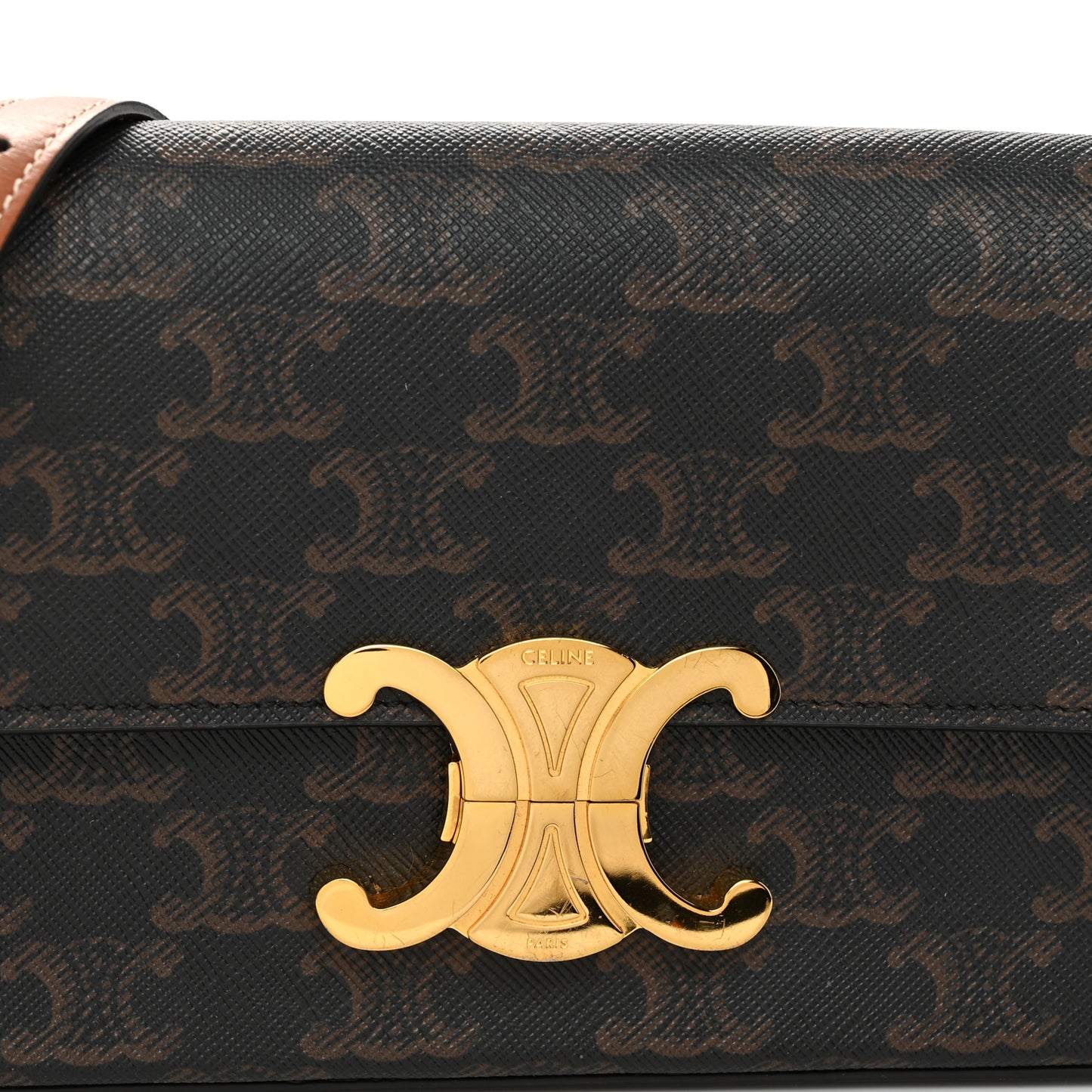 Canvas Calfskin Triomphe Shoulder Bag Tan