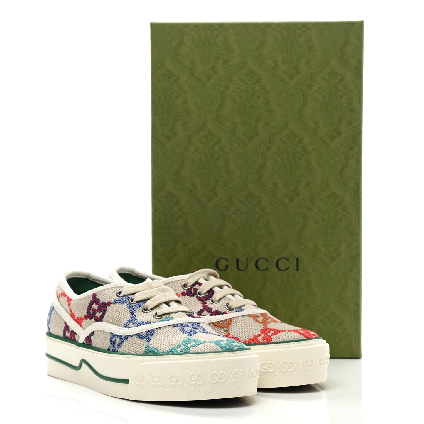 Linen Psychedelic Mini GG Monogram Womens 1977 Tennis Sneakers 36.5 Multicolor Mystic White
