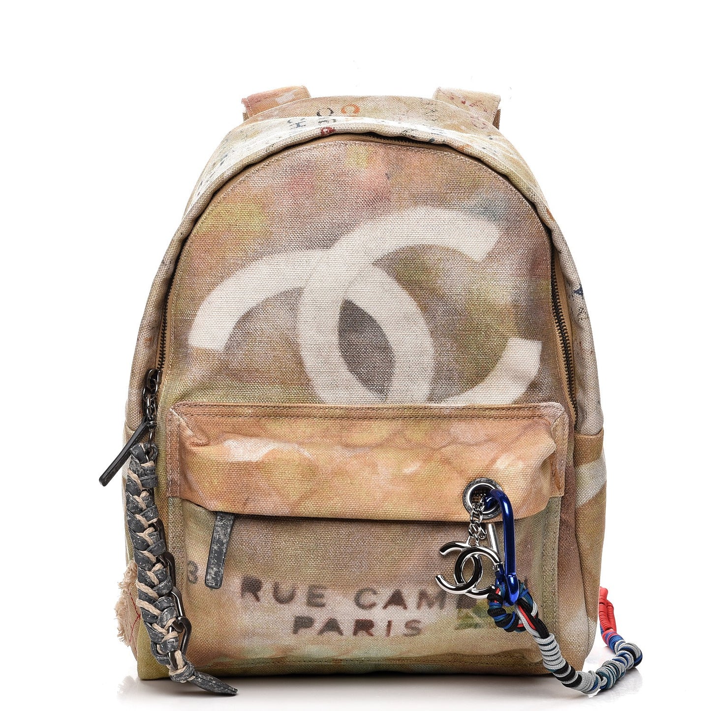Graffiti Printed Canvas Medium Backpack Beige