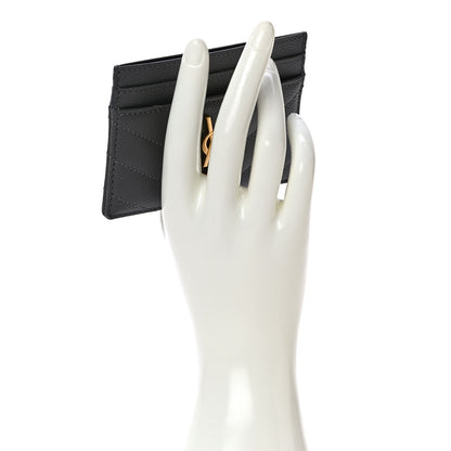 Saint Laurent Grain De Poudre Matelasse Chevron Monogram Credit Card Case Storm 2 of 10