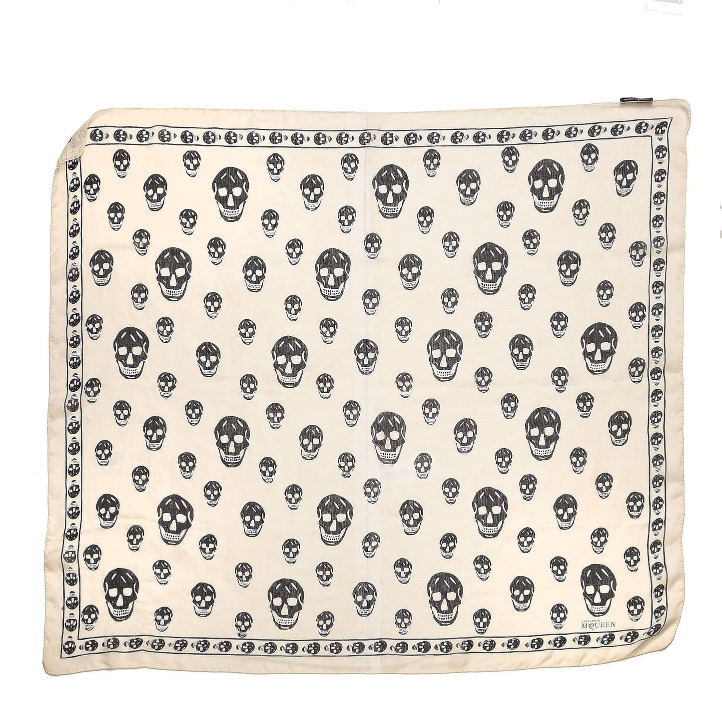 Silk Chiffon Skull Scarf Ivory Black