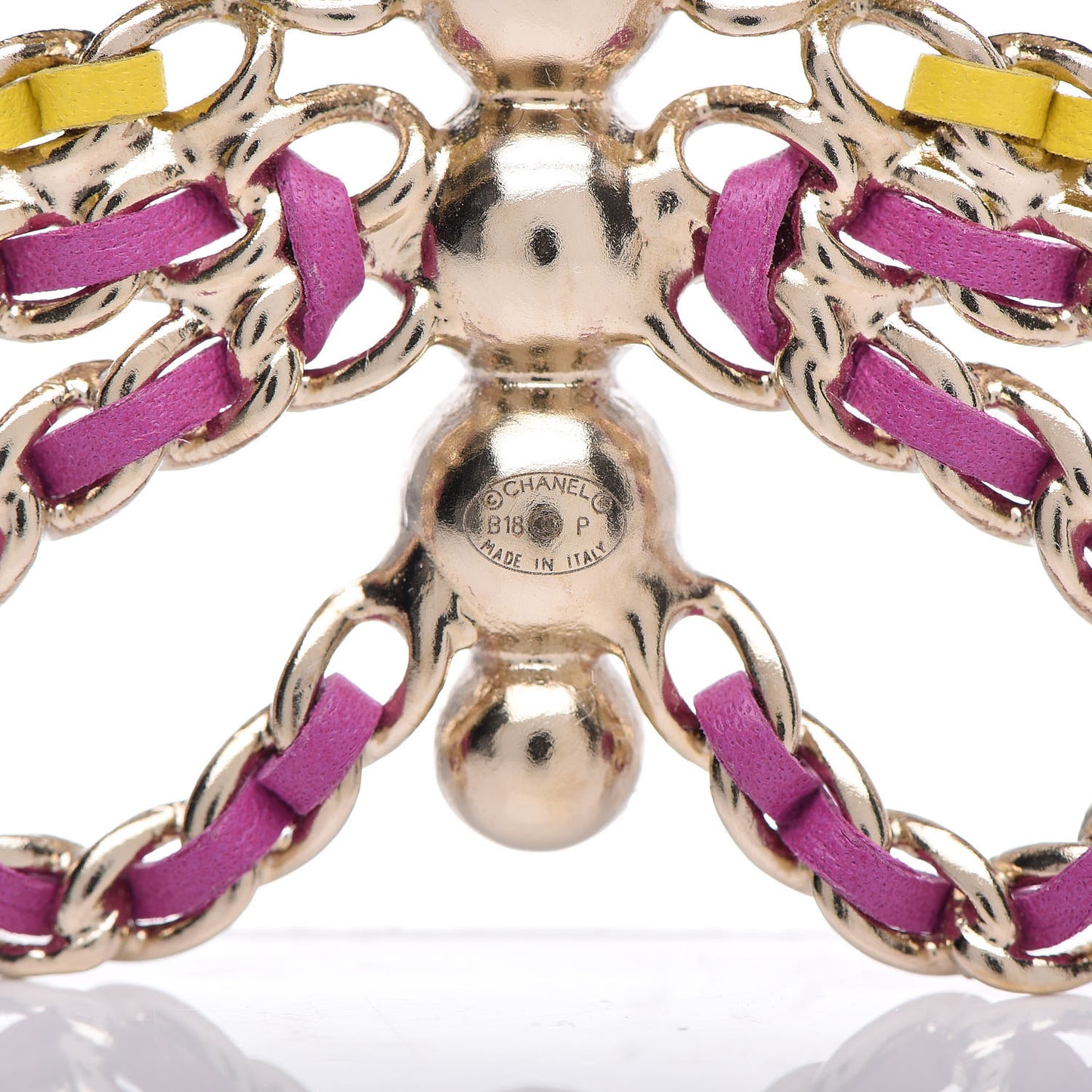 Lambskin Chain Pearl CC Butterfly Brooch Pink Yellow Gold