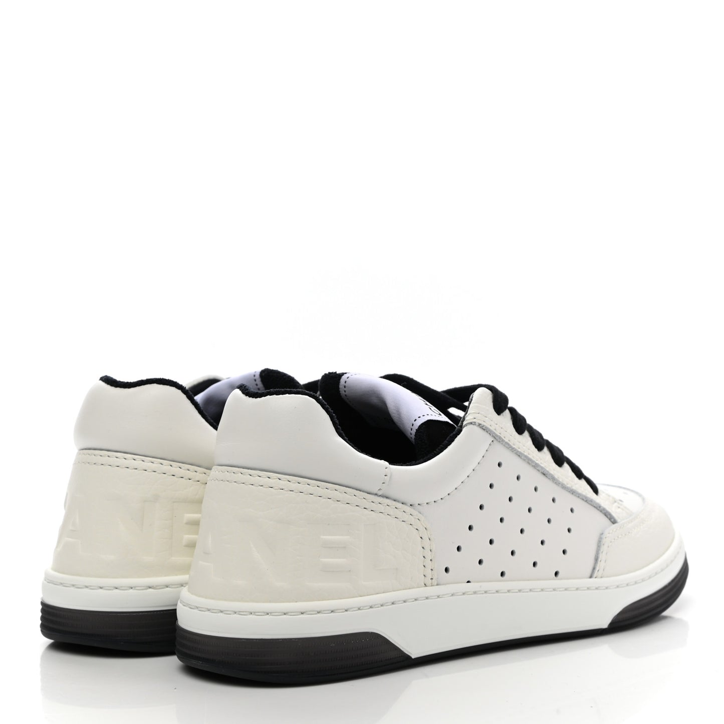 Grained Calfskin Fabric Womens Logo Sneakers 37 White Black