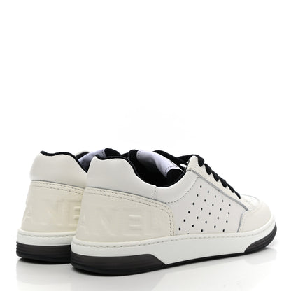 Chanel Grained Calfskin Fabric Womens Logo Sneakers 37 White Black 4 of 9
