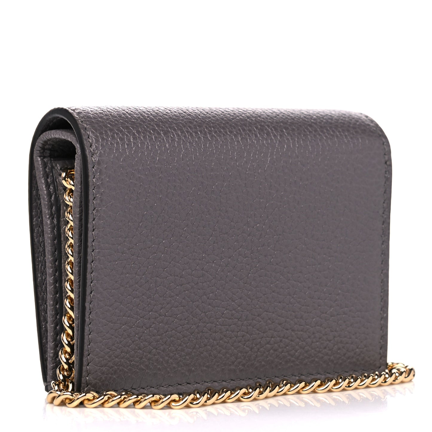 Grainy Calfskin Zumi Chain Card Case Wallet Dusty Grey
