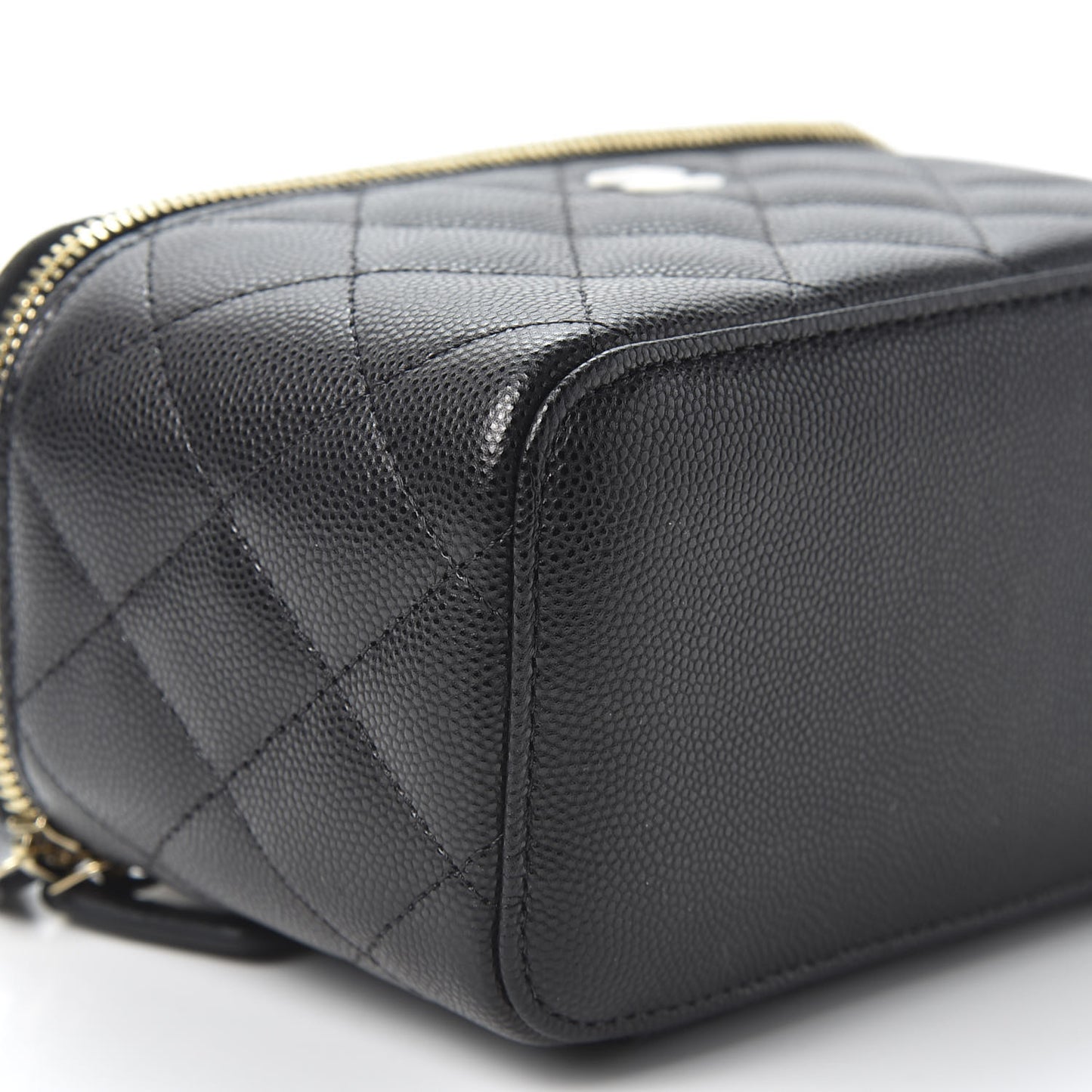Caviar Quilted Small Vanity Case With Chain Black