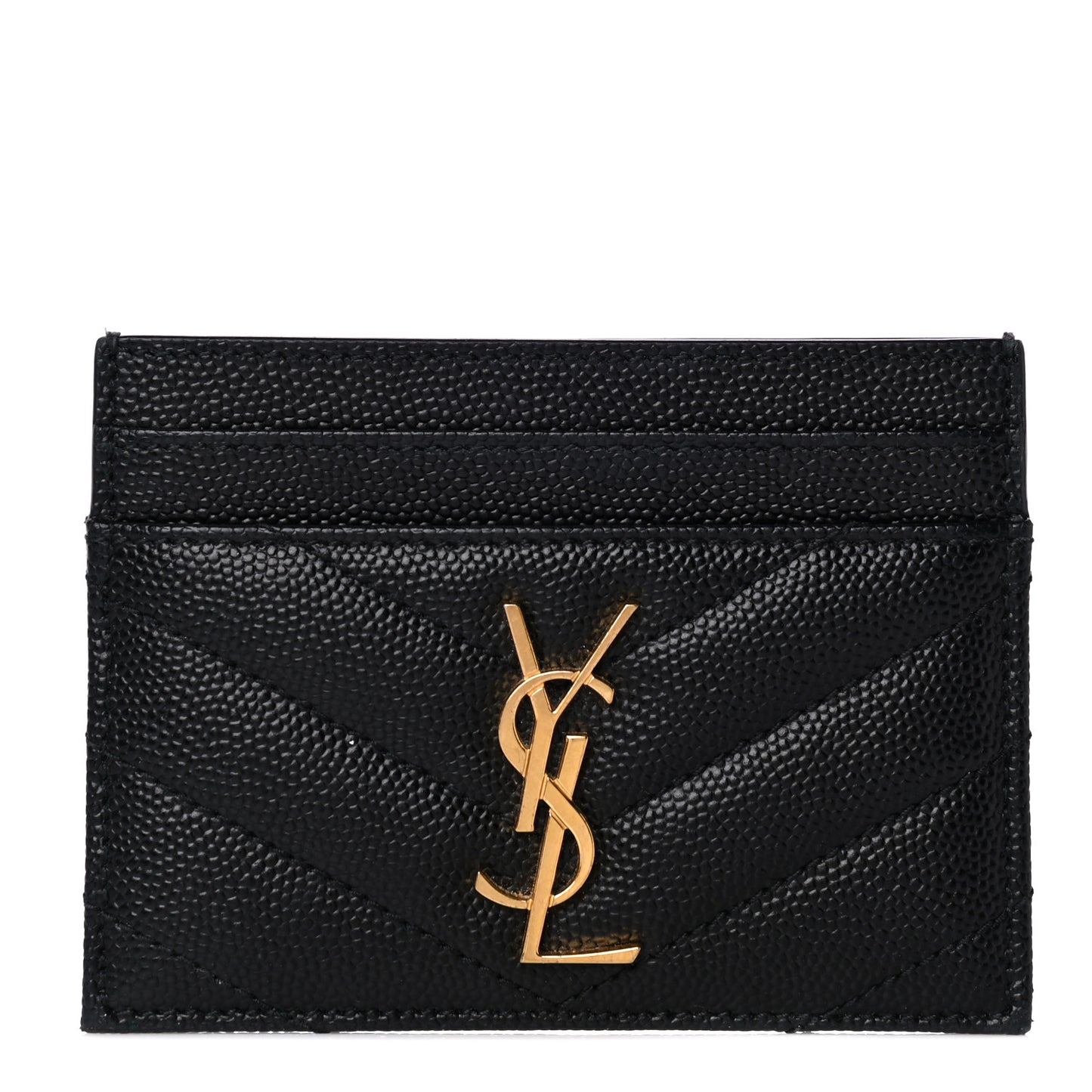 Grain De Poudre Matelasse Chevron Monogram Credit Card Case Black