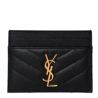 Saint Laurent Grain De Poudre Matelasse Chevron Monogram Credit Card Case Black 1 of 9