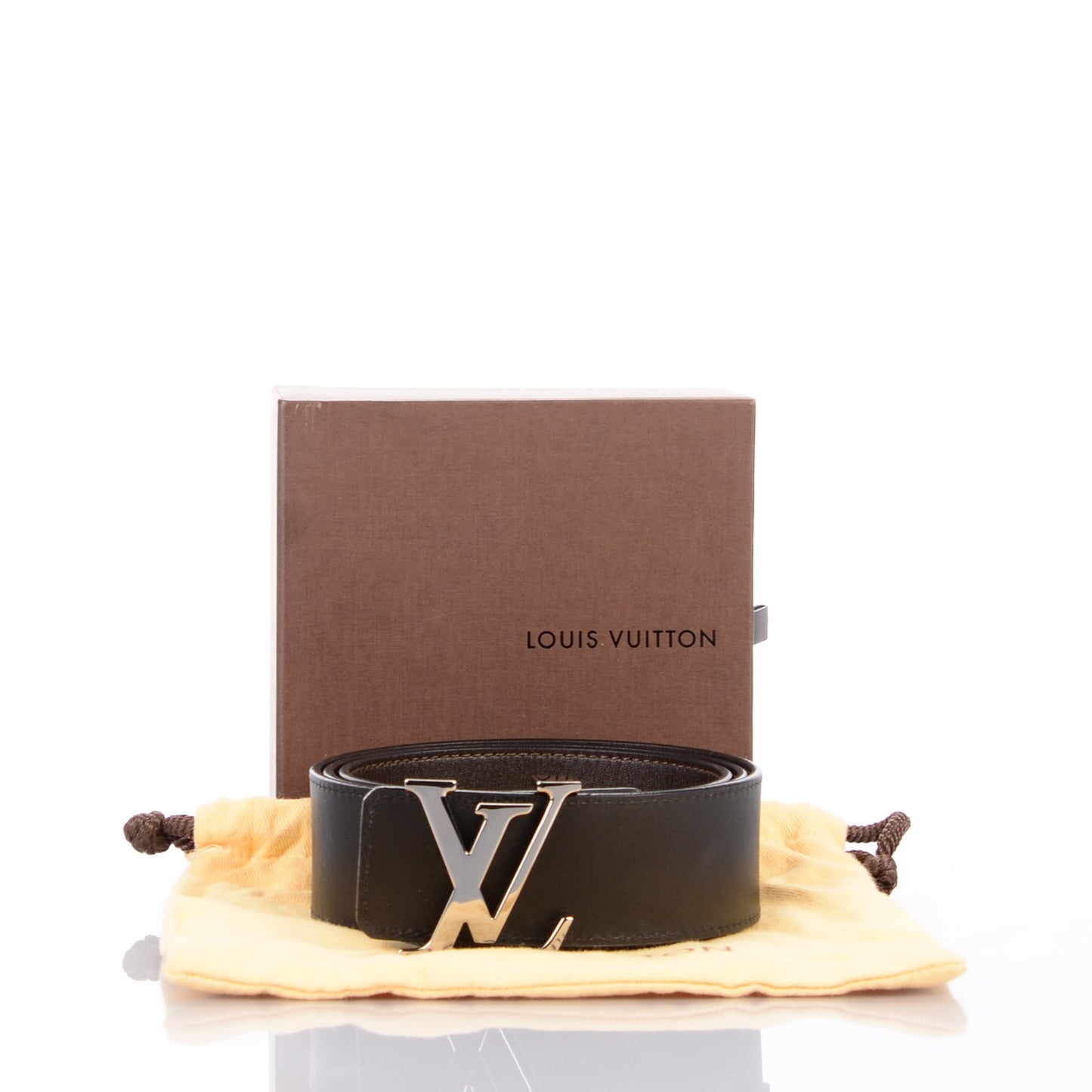 Calfskin 40mm LV Initiales Reversible Belt 95 38 Dark Brown Black
