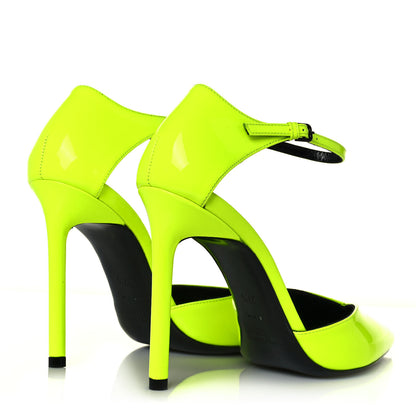 Saint Laurent Patent Anja 85 Ankle Strap Pointed Pumps 37.5 Fluo Yellow 4 of 9