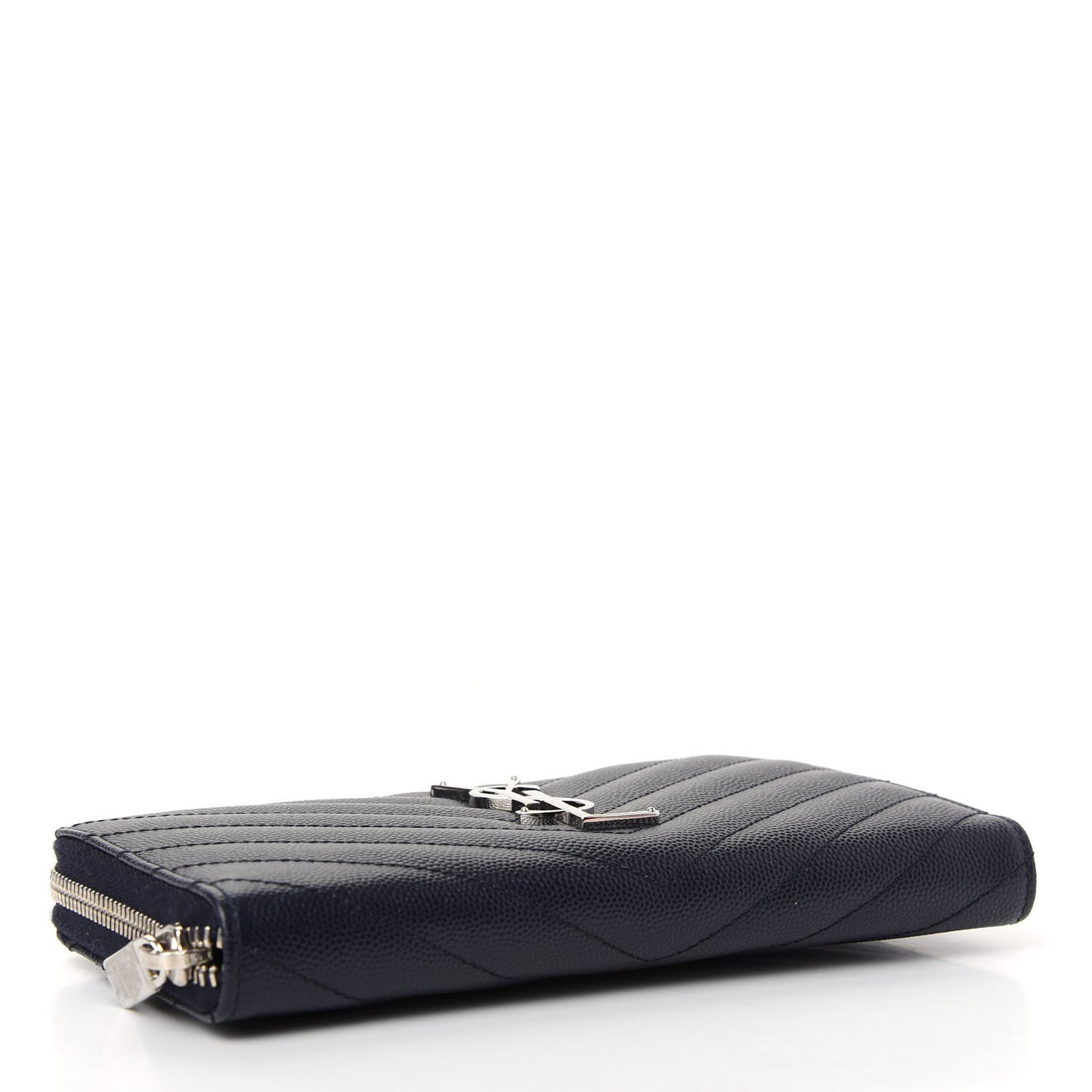 Grain De Poudre Matelasse Chevron Monogram Zip Around Wallet Deep Marine