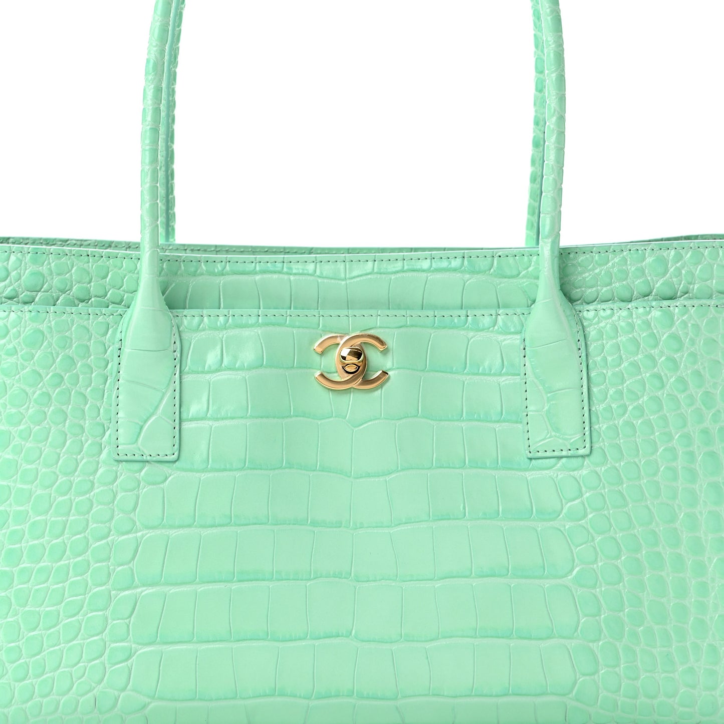 Calfskin Crocodile Embossed Archetype Small Shopping Tote Green