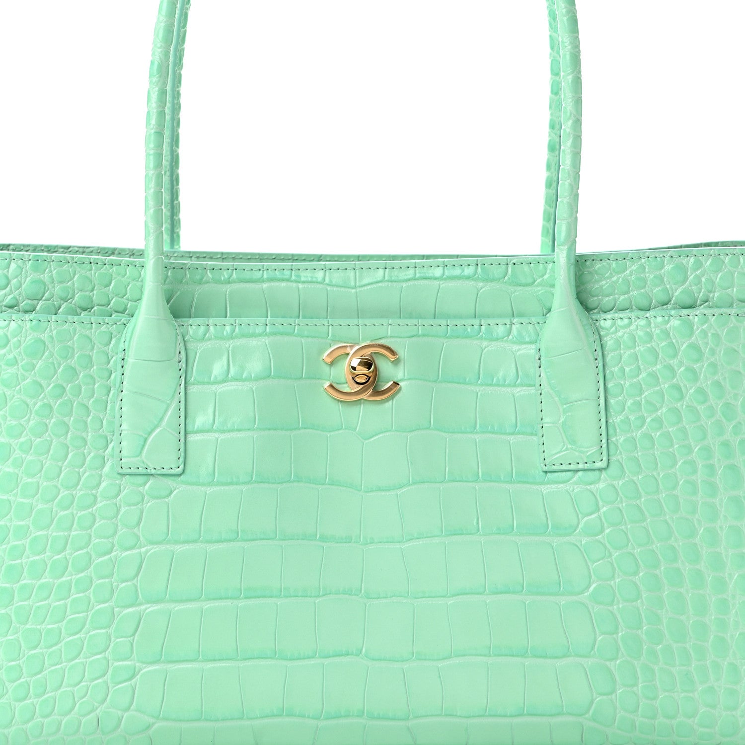 Chanel Calfskin Crocodile Embossed Archetype Small Shopping Tote Green 8 of 11