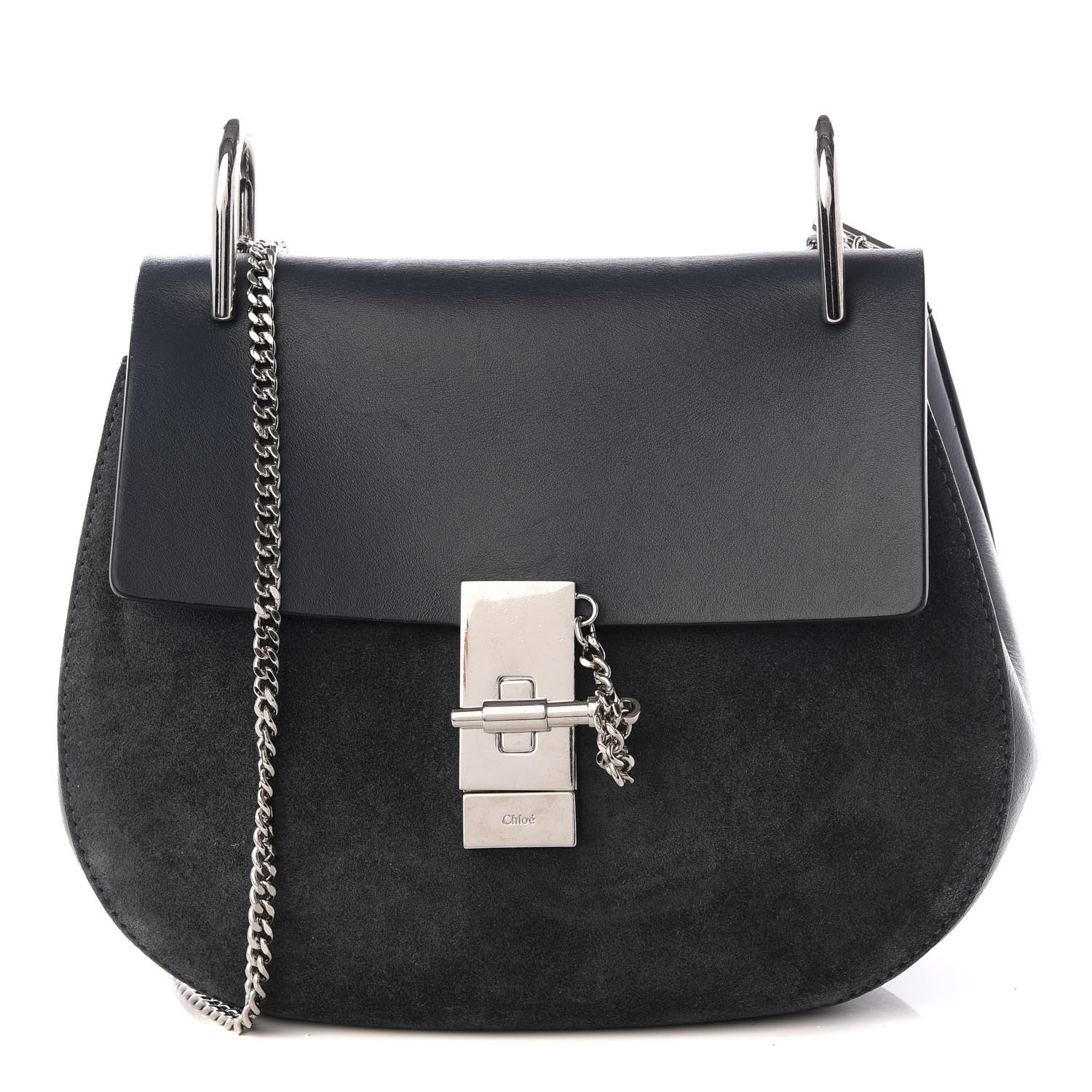 Chloe Suede Smooth Calfskin Drew Shoulder Bag Silver Blue 1 of 9