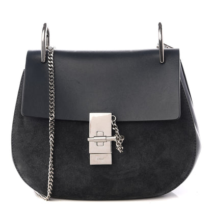 Chloe Suede Smooth Calfskin Drew Shoulder Bag Silver Blue 1 of 9