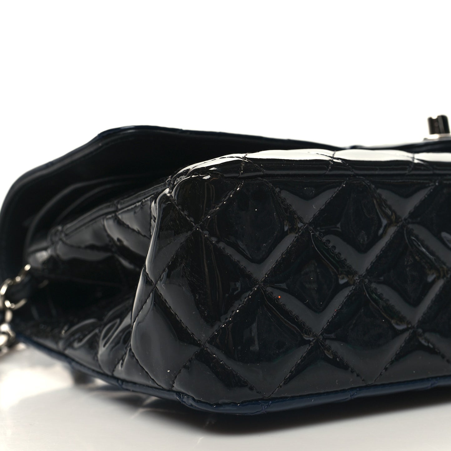 Patent Calfskin Quilted Bi-Color Medium Double Flap Navy Blue Black